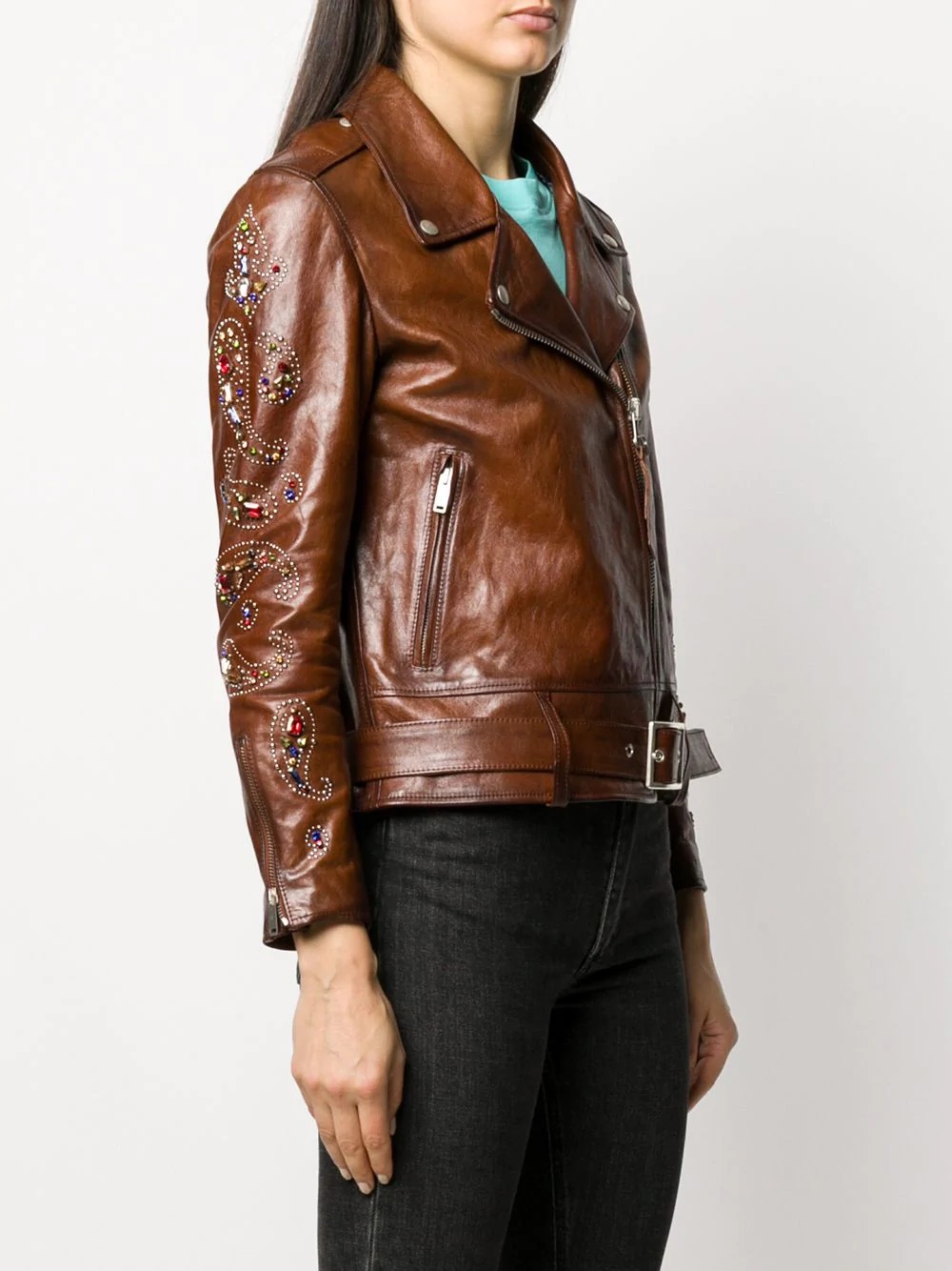 embellished biker jacket - 3