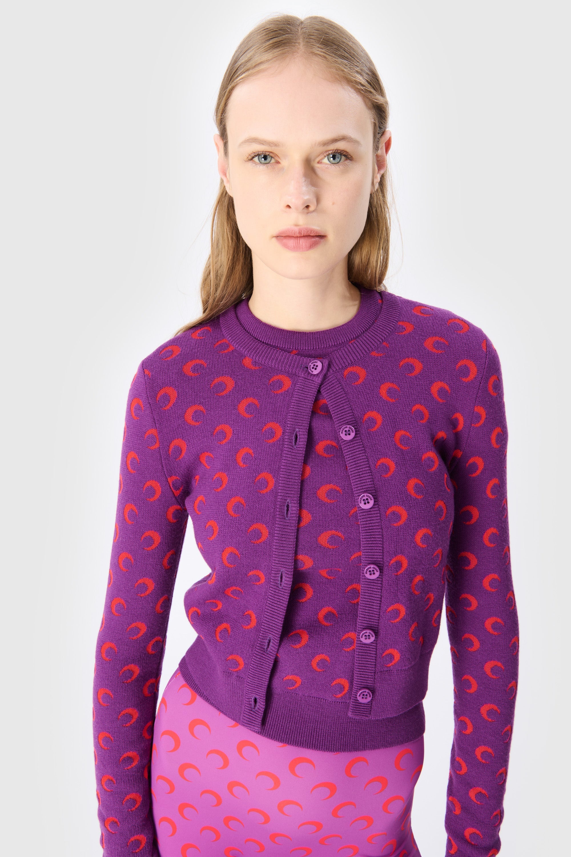 Moon Jacquard Knit Fitted Cardigan - 4