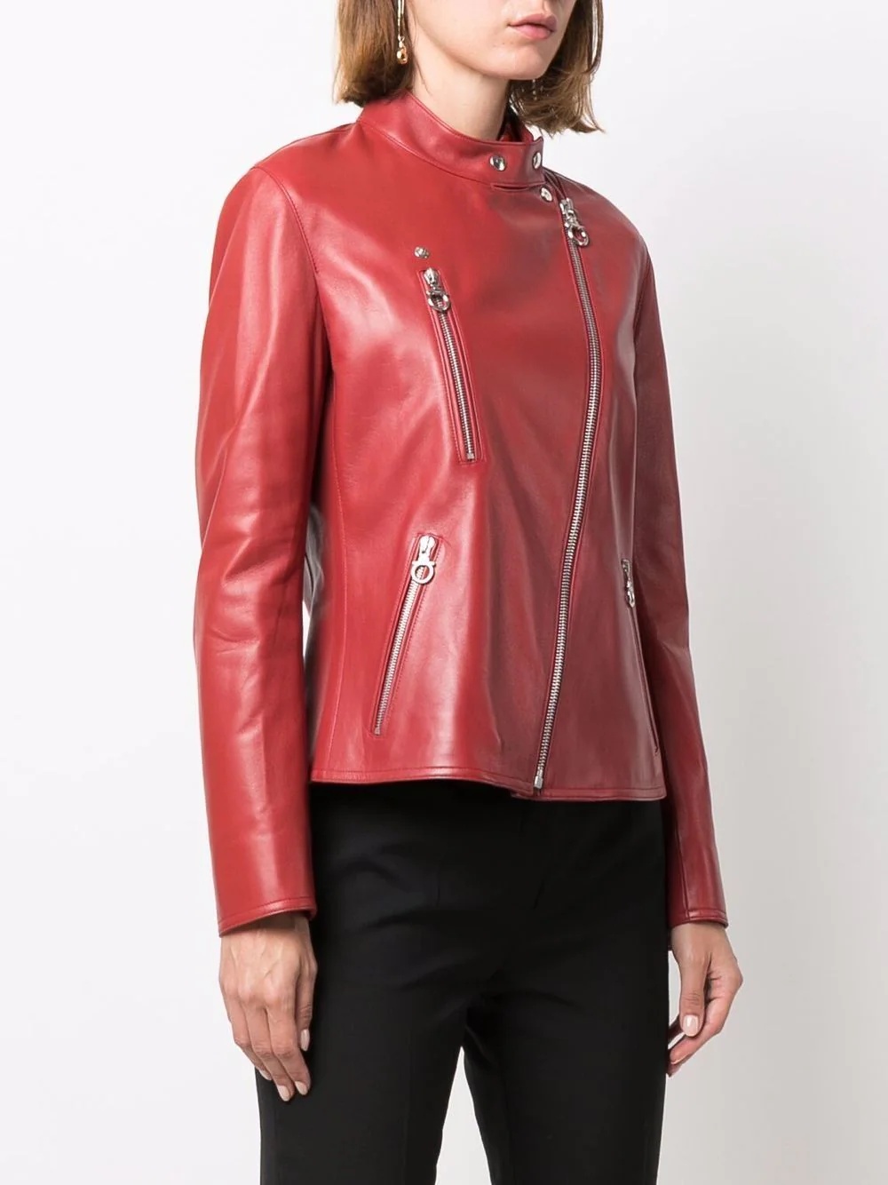 high-neck leather jacket - 3