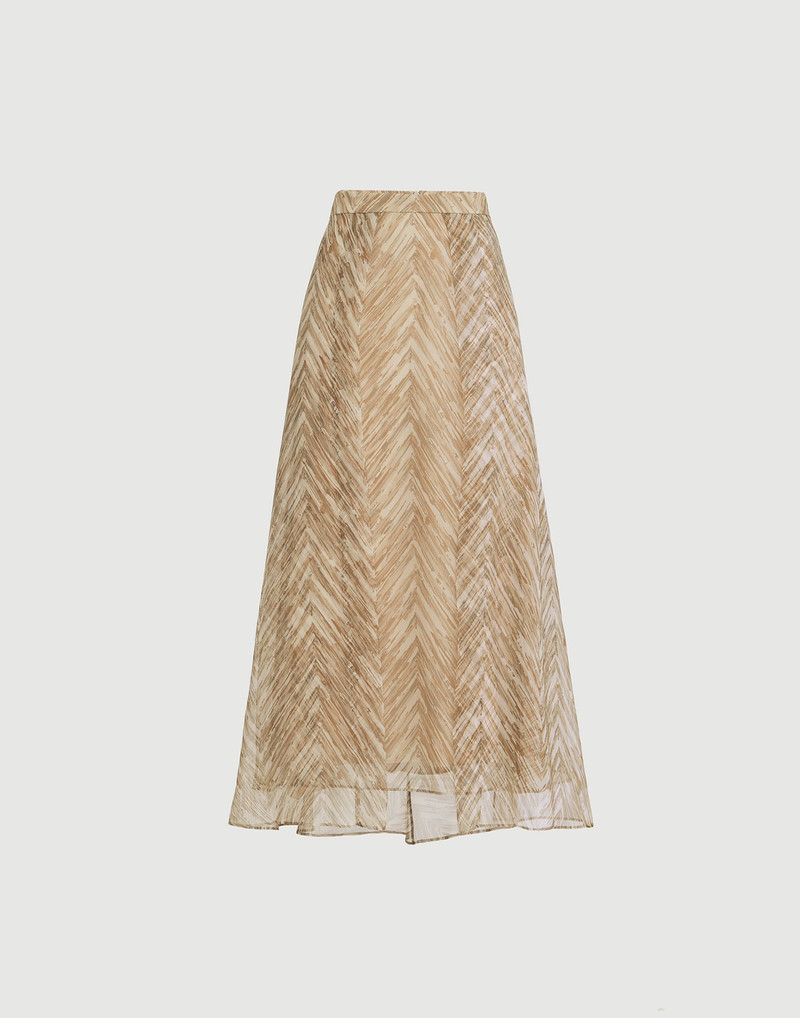 Silk chevron print organza paneled circle skirt 1