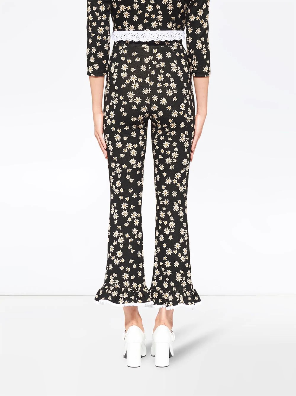 daisy-print high-waisted trousers  - 4