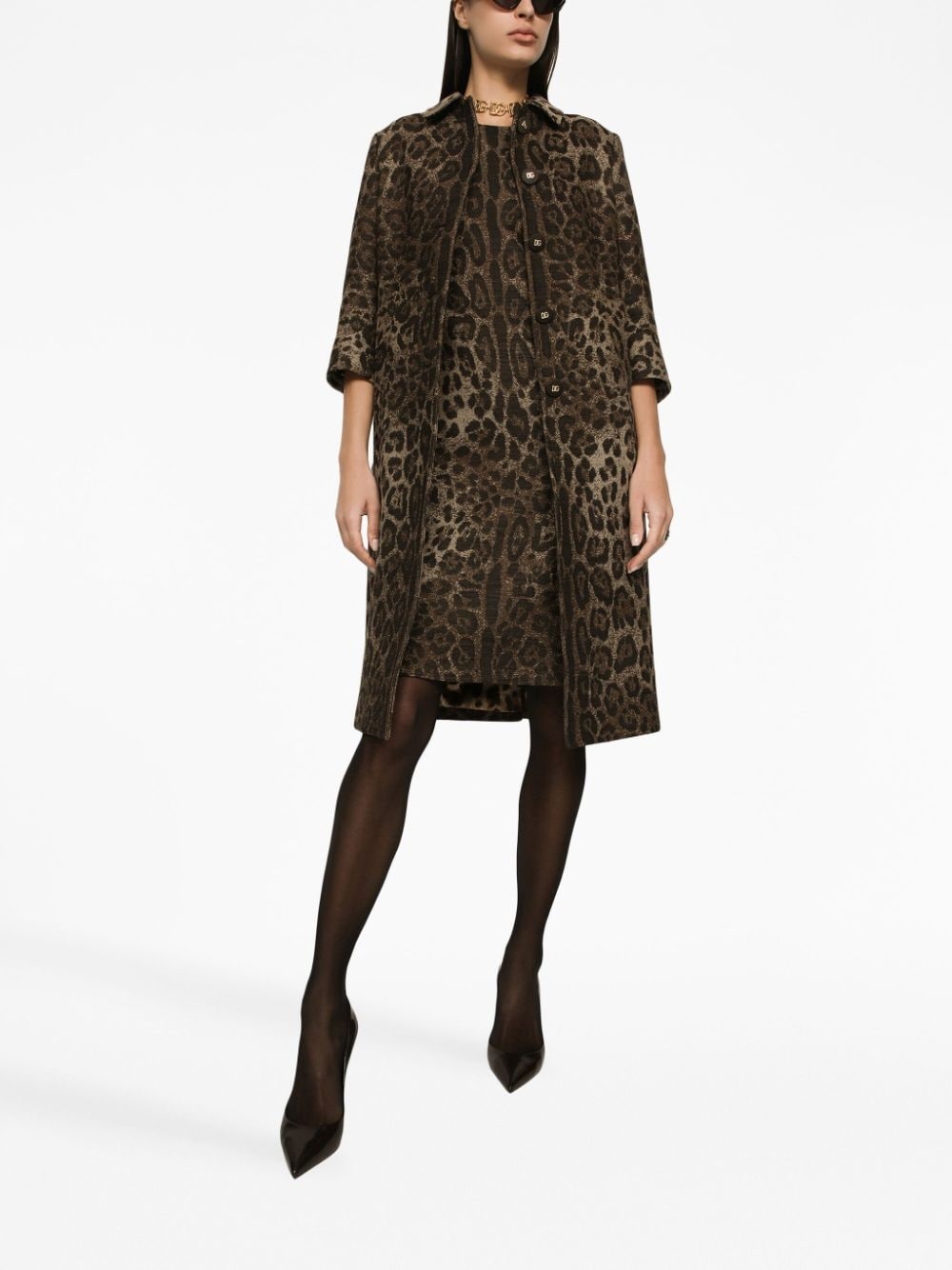 leopard-jacquard mid-length dress - 3