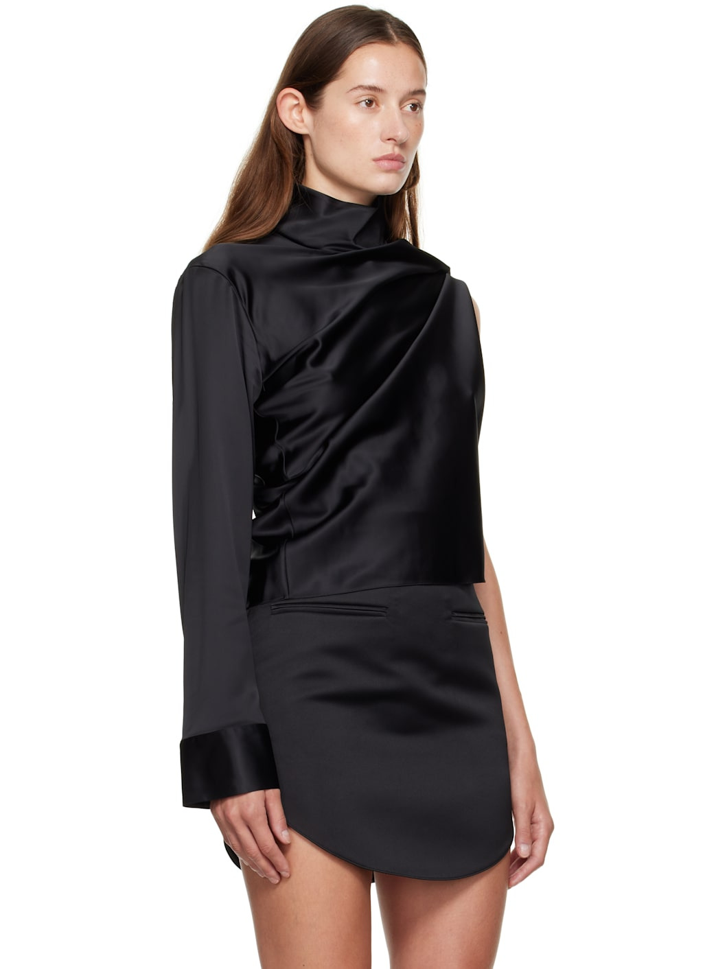 Black Off-Shoulder Satin Blouse - 2