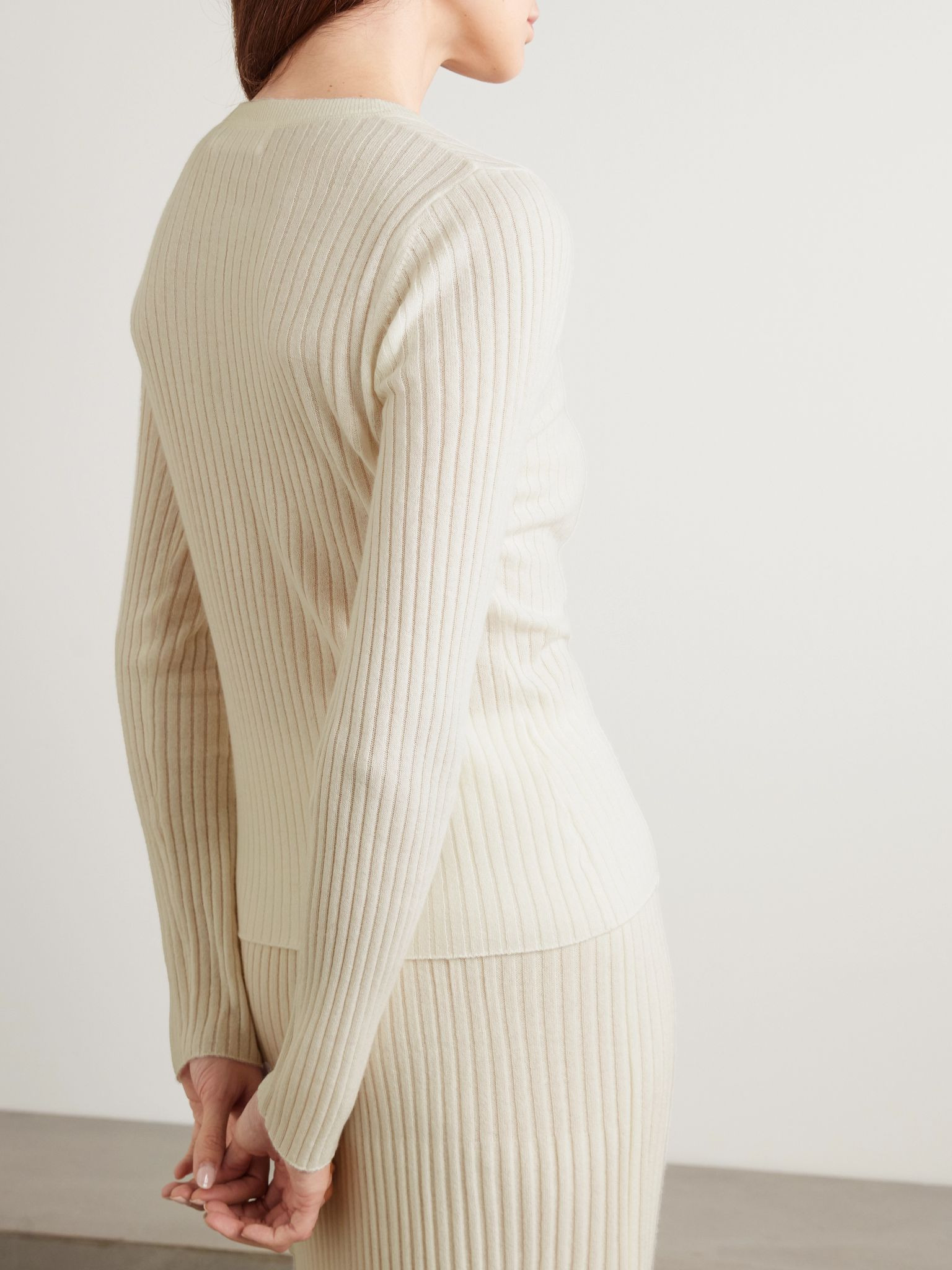 Noa ribbed organic cashmere top Ivory - 3