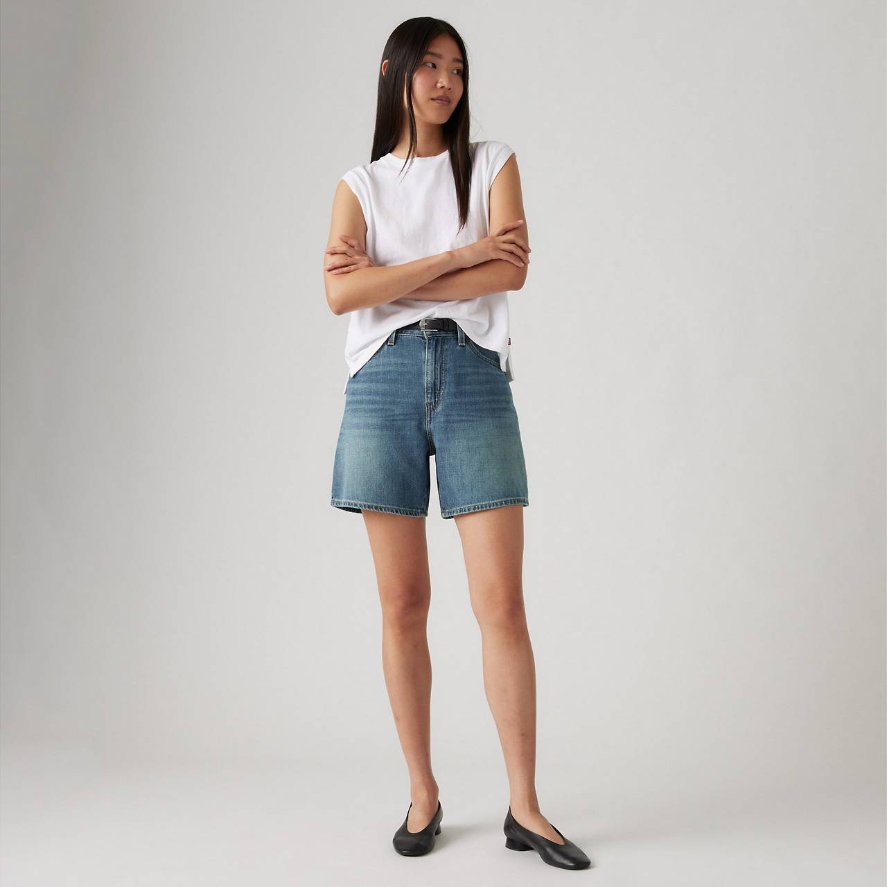 HIGH RISE BAGGY LINEN+ DENIM LIGHTWEIGHT WOMEN'S SHORTS - 3