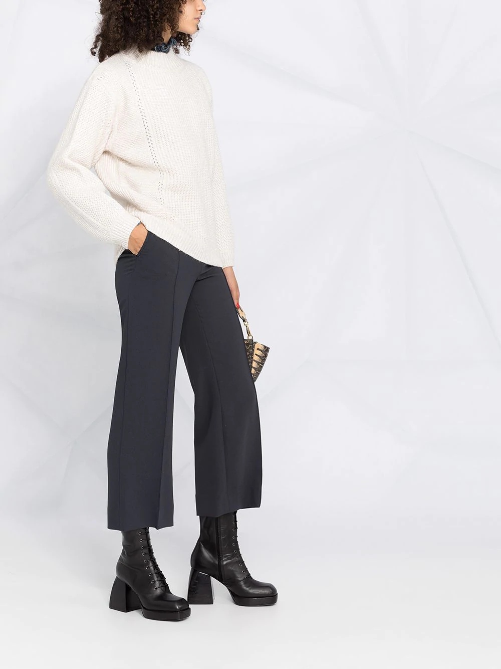 cropped crêpe trousers - 6