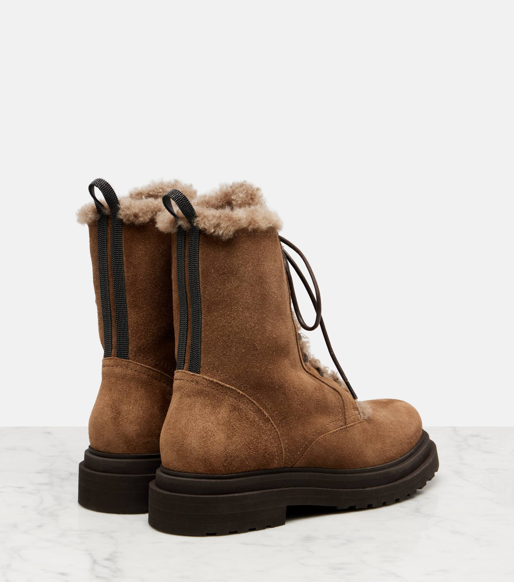 Monili shearling-lined suede combat boots - 2