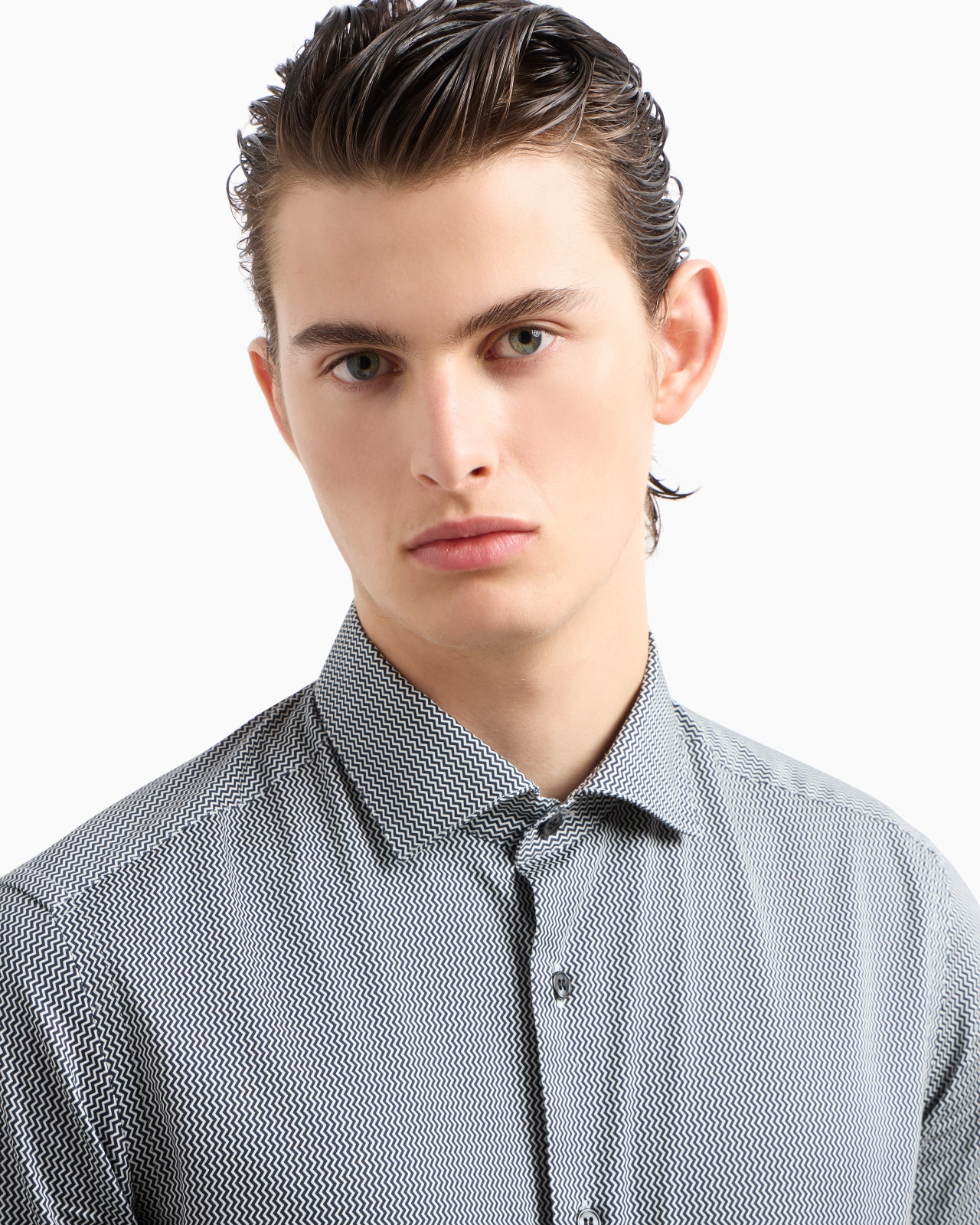 Printed-pattern stretch cotton shirt - 5