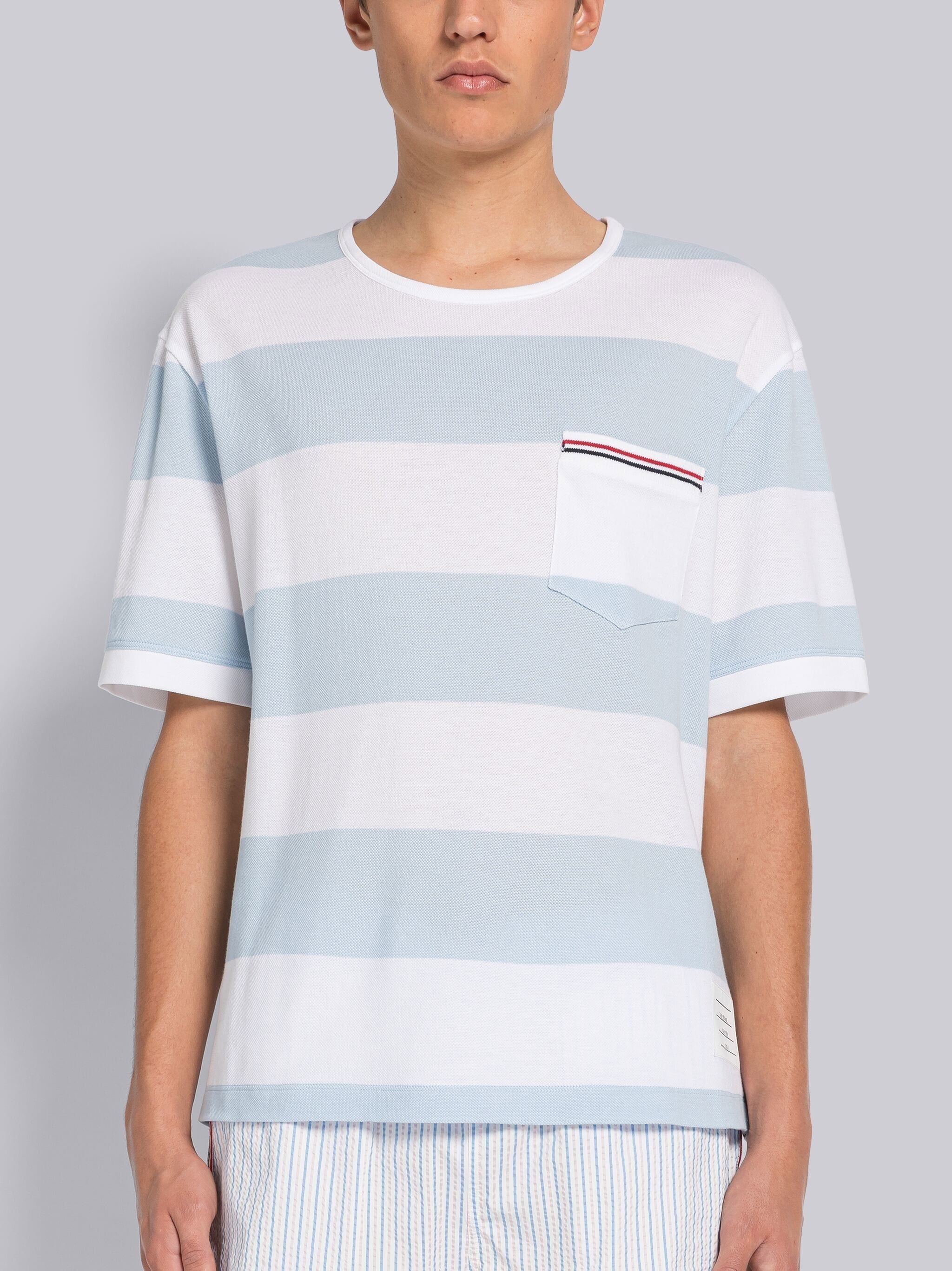 RUGBY STRIPE PIQUE OVERSIZED SHORT SLEEVE POCKET TEE - 1