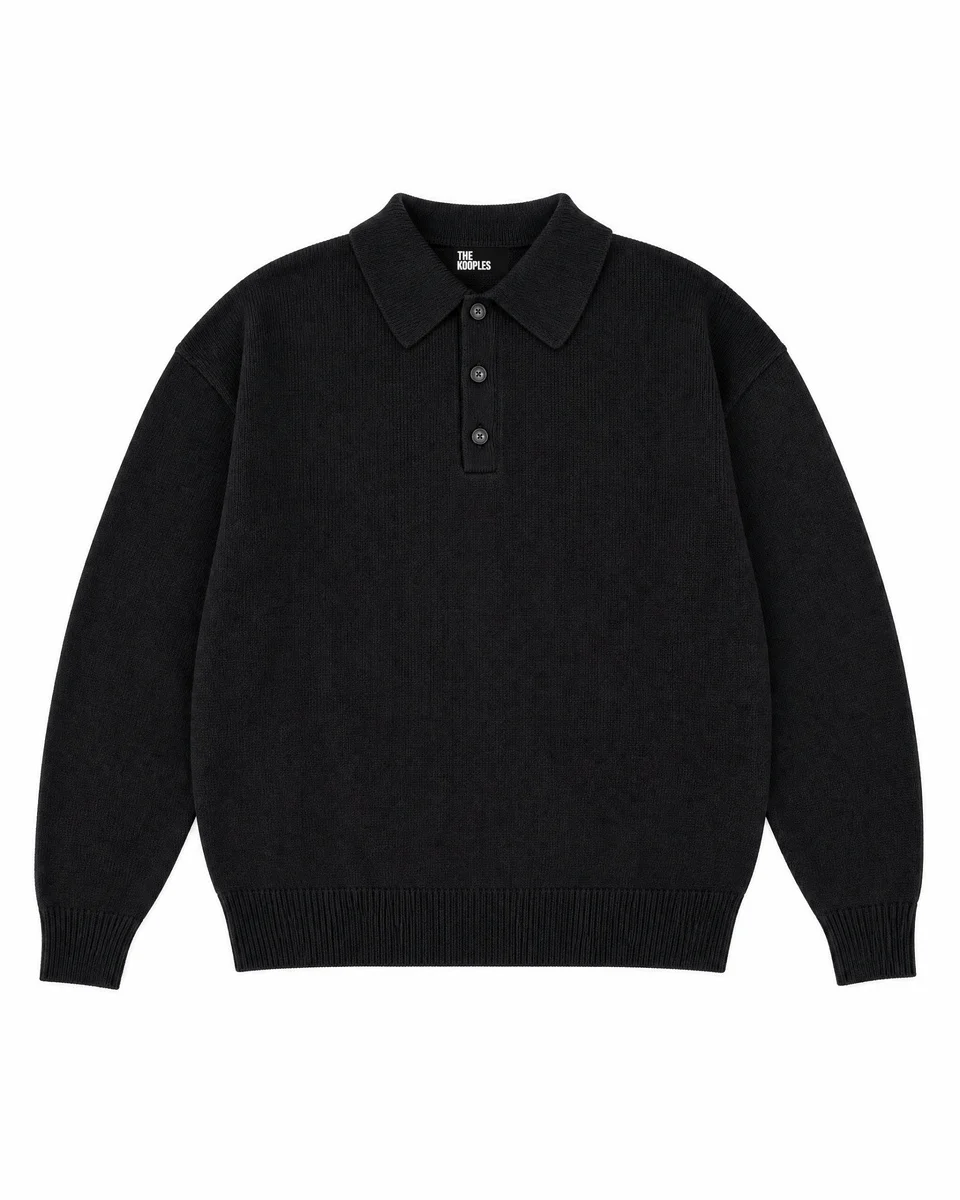 BLACK WOOL POLO-NECK SWEATER - 1