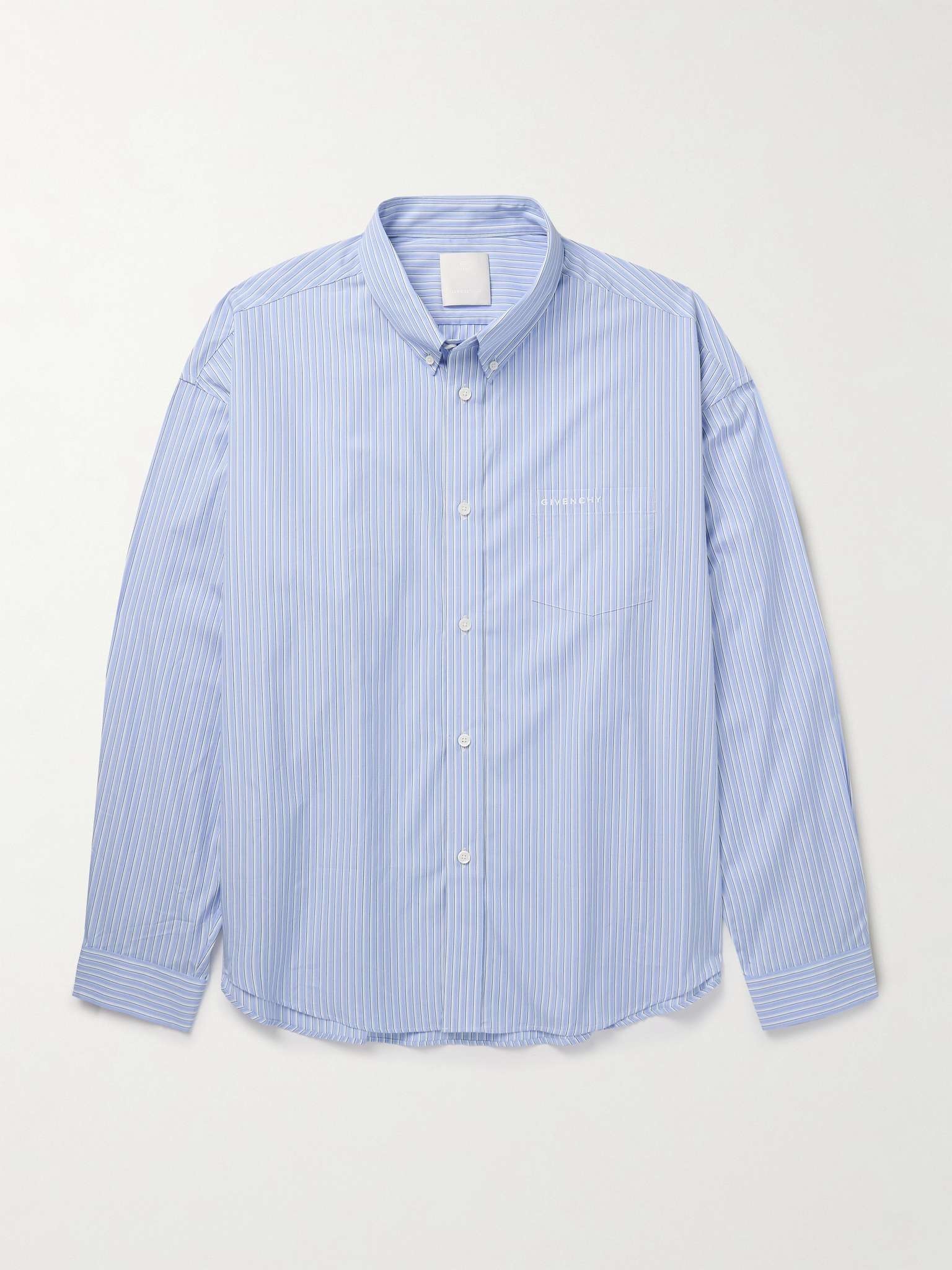 Logo-Embroidered Button-Down Collar Striped Cotton-Poplin Shirt - 1