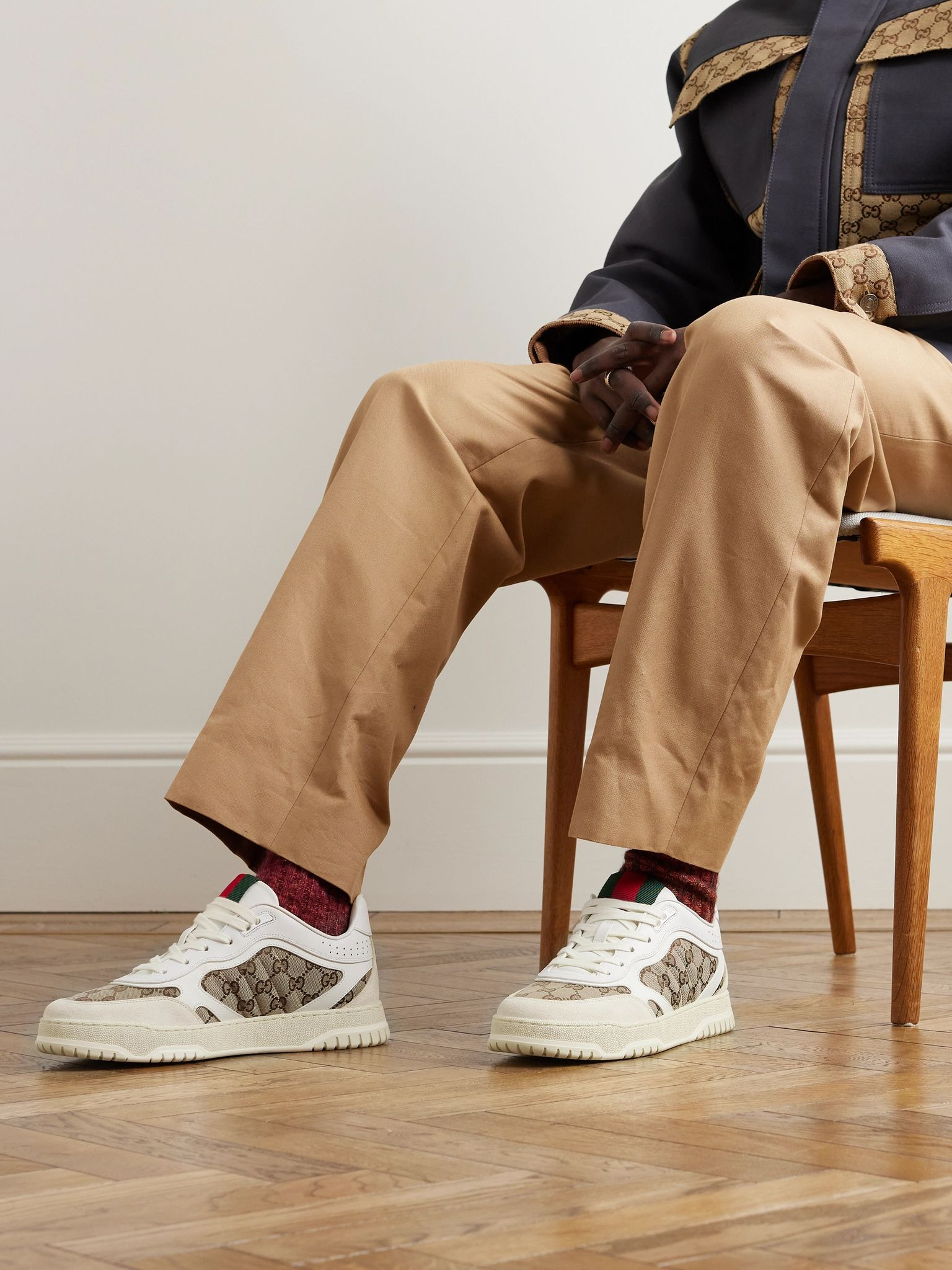 Re-Web Suede and Webbing-Trimmed Canvas and Leather Sneakers Off-white - 2