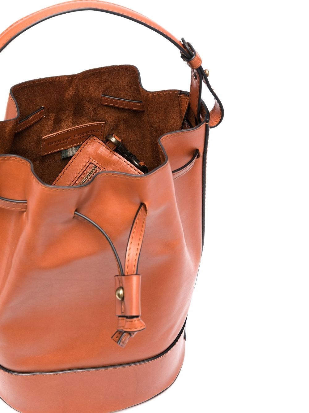 Saddle leather drawstring bucket bag - 4