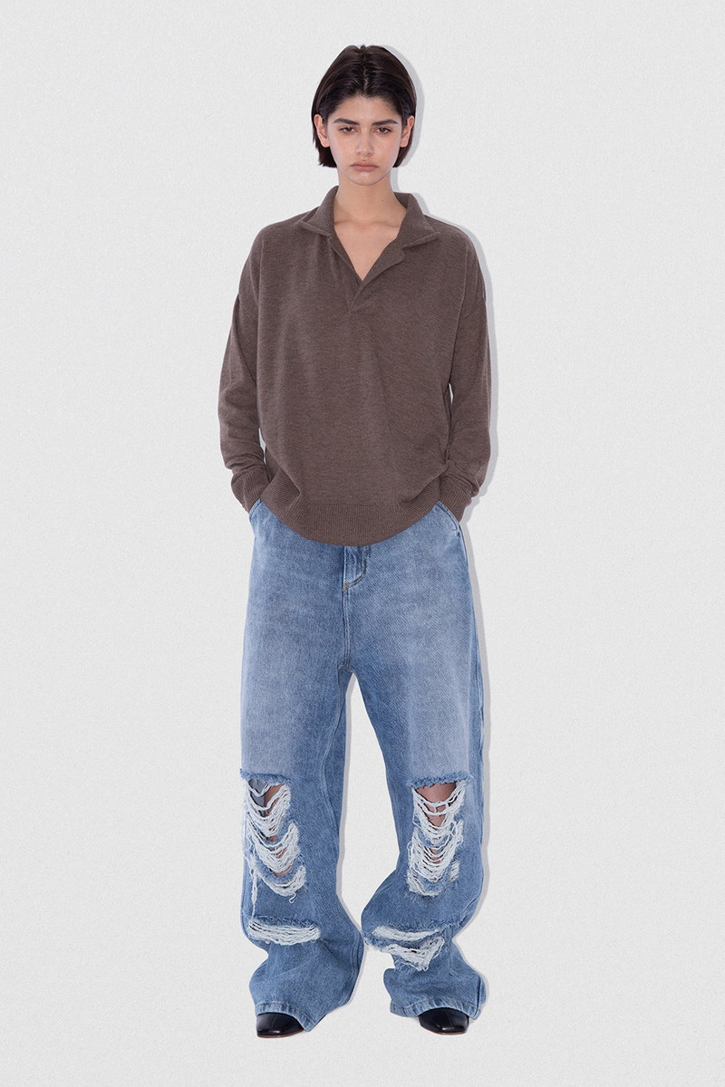 BY FAR D DENIM WIDE TROUSER STONE WASH DISTRESSED COTTON outlook
