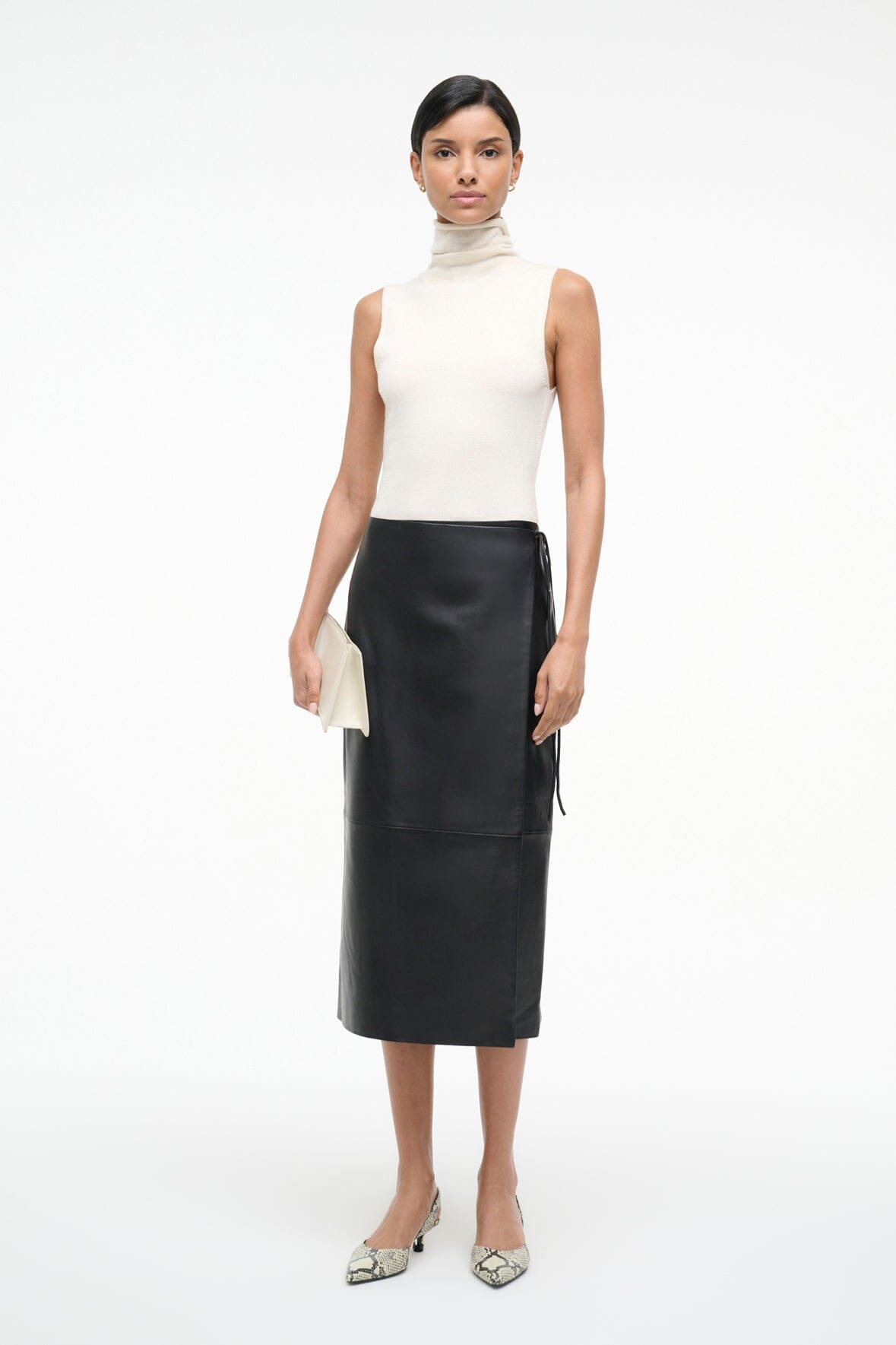 STAUD ROMAN LEATHER WRAP SKIRT BLACK - 2