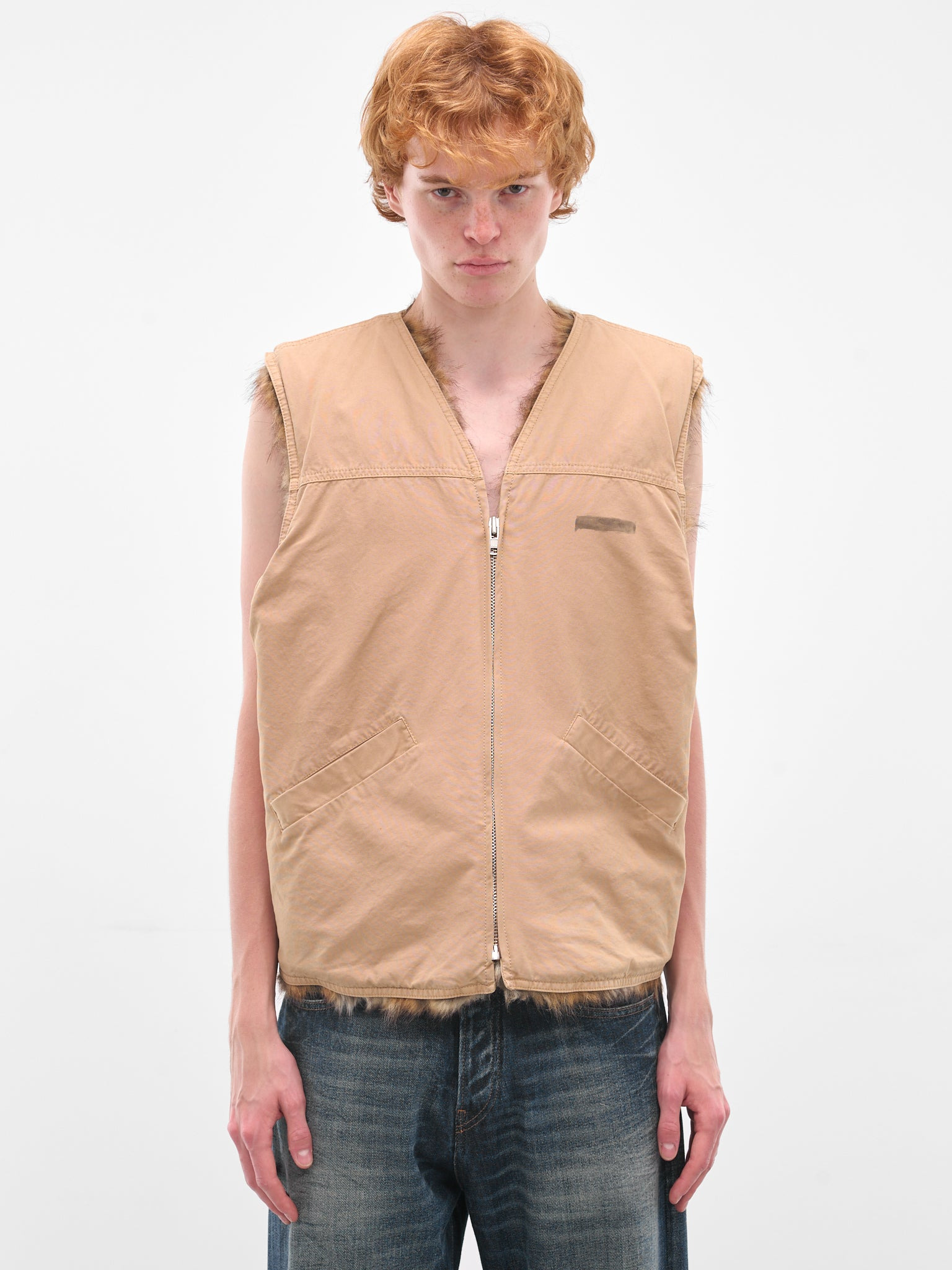 Beige Faux Fur Lined Vest - 1