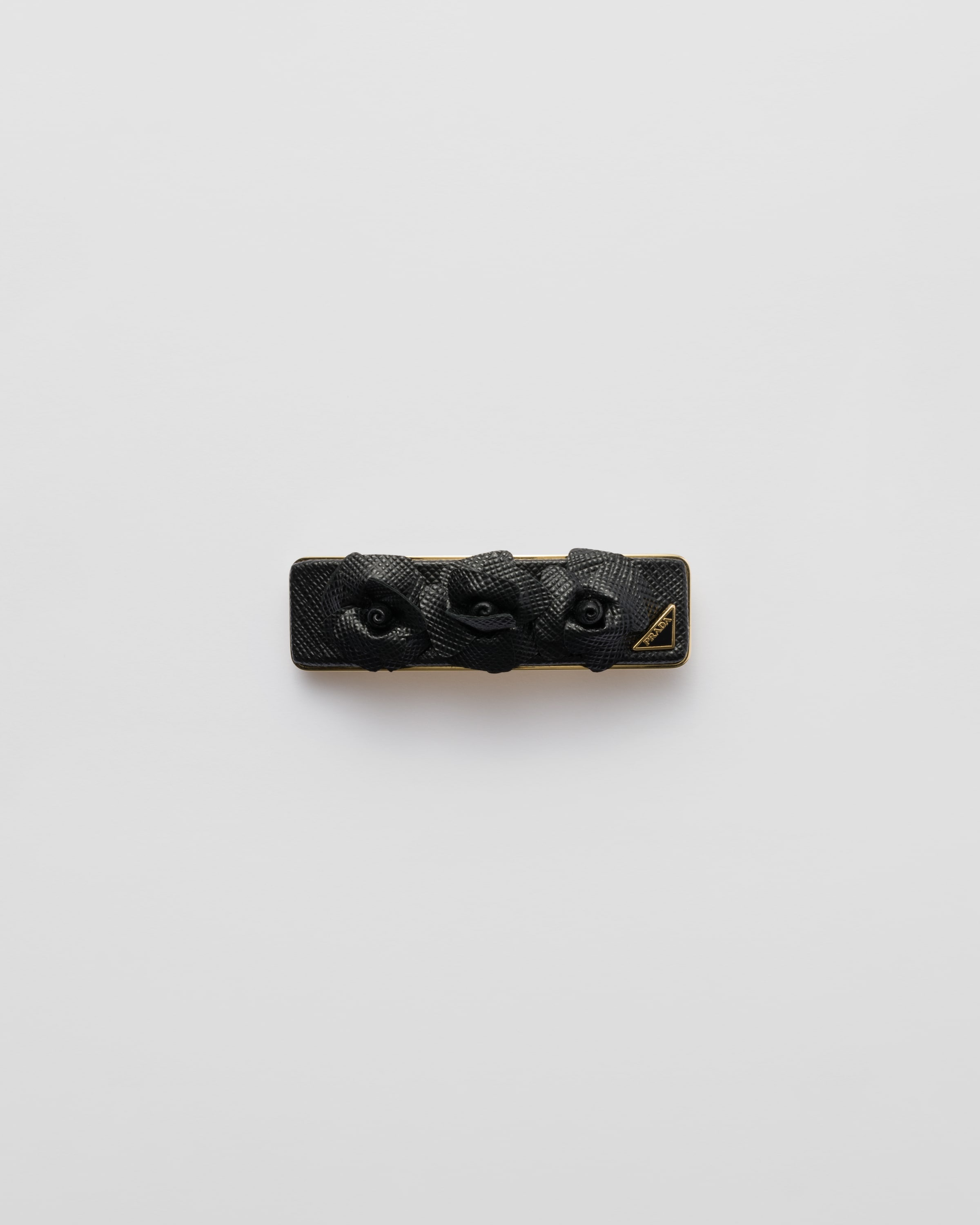 Saffiano leather and metal hair clip - 1