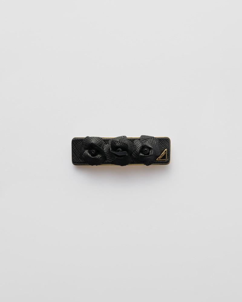 Saffiano leather and metal hair clip 1