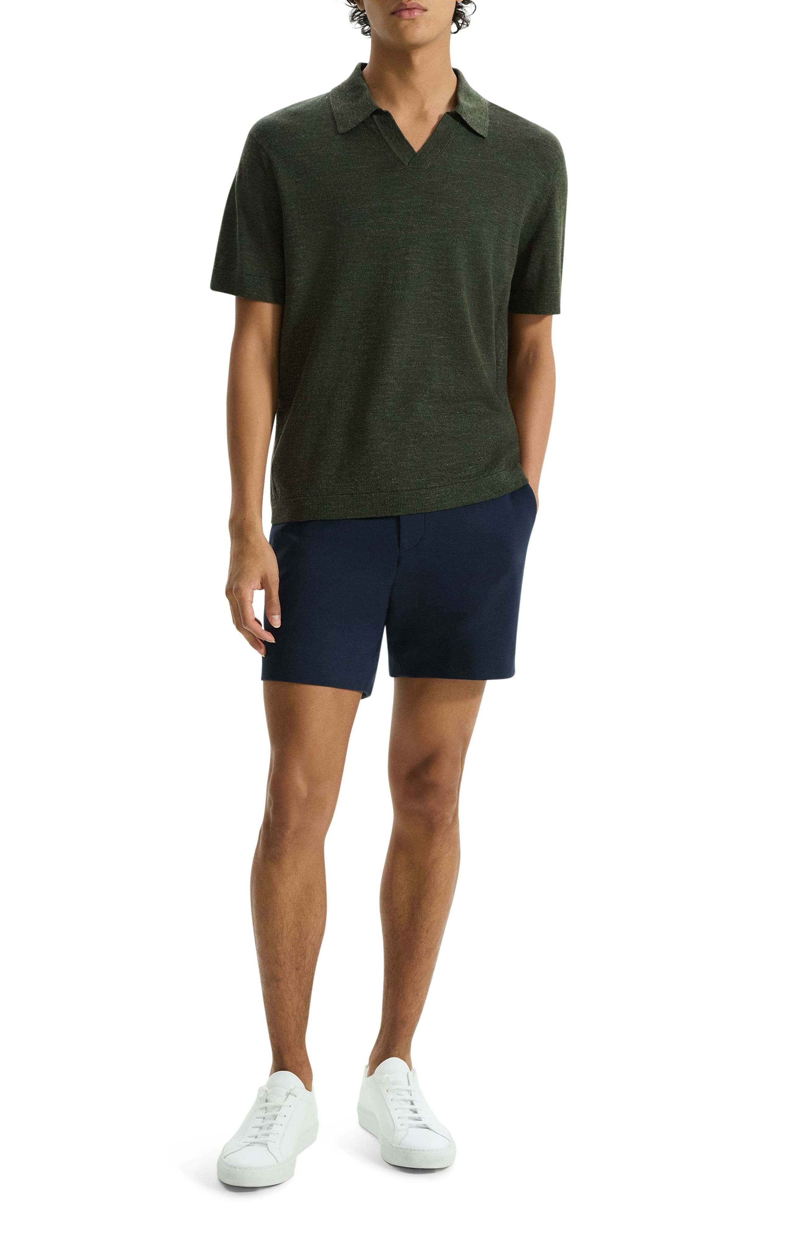 Theory Brenan Linen Blend Polo in Dark Olive - 4