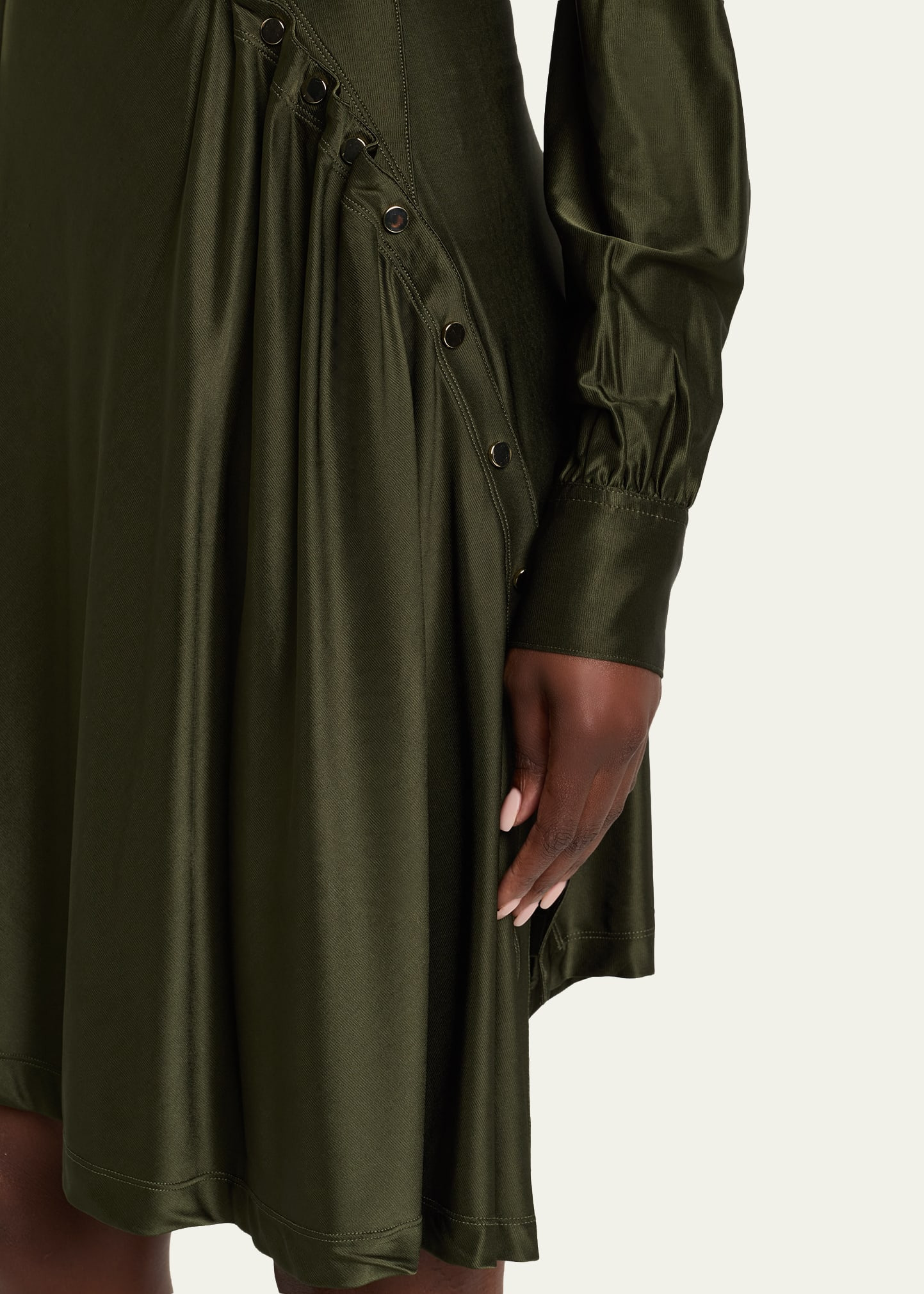 Ruched Button Long-Sleeve Mini Shirtdress - 5
