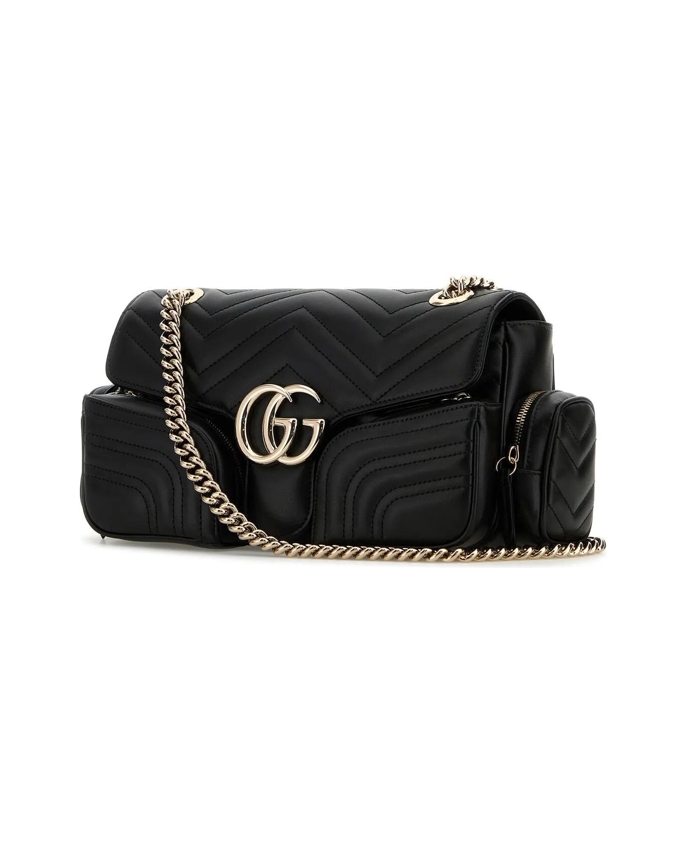 Black Leather Small Gg Marmont Shoulder Bag - 2