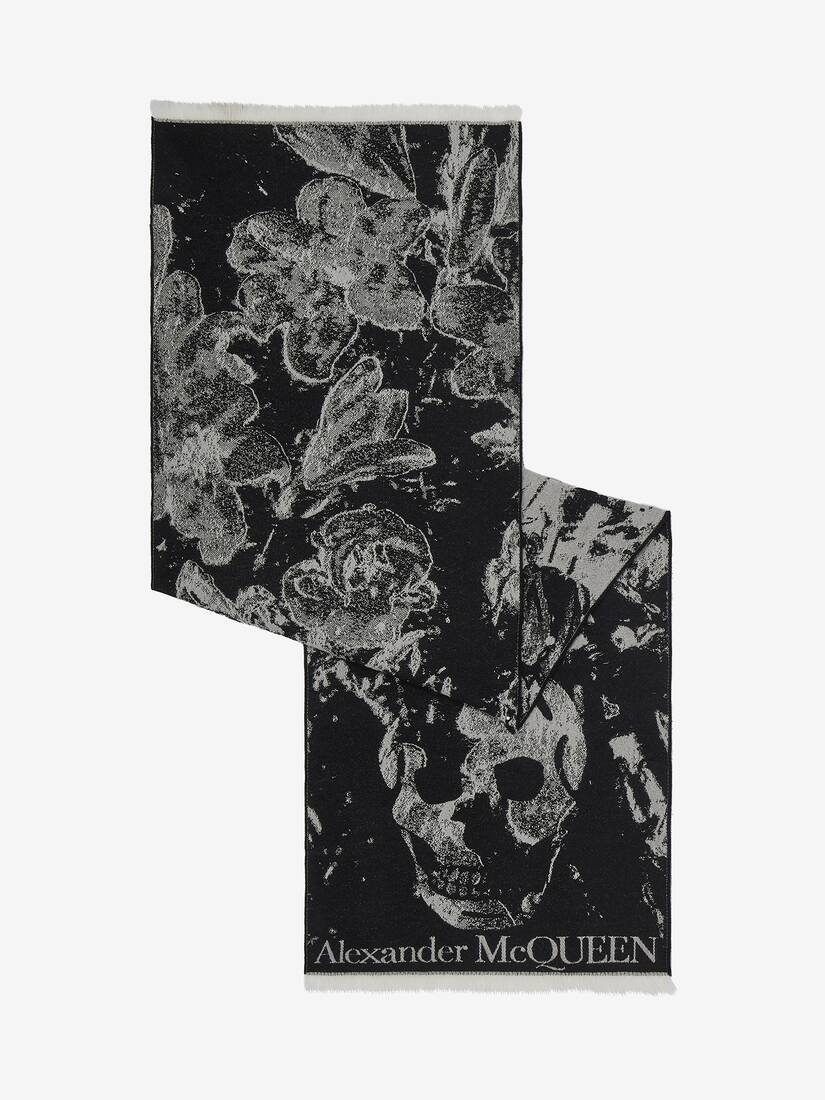 Women's Flower Bloom Scarf in Black/ivory - 3