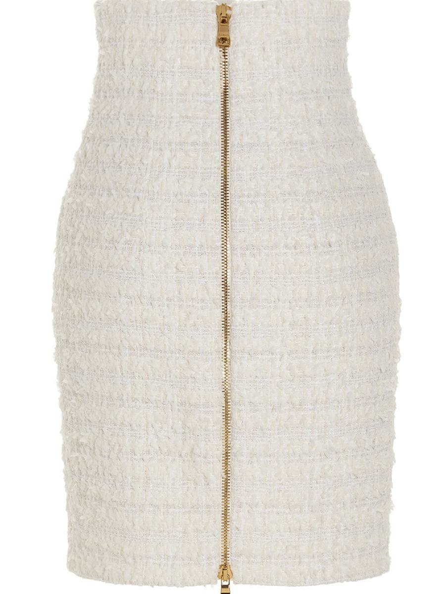 BALMAIN LOGO BUTTON TWEED SKIRT - 2