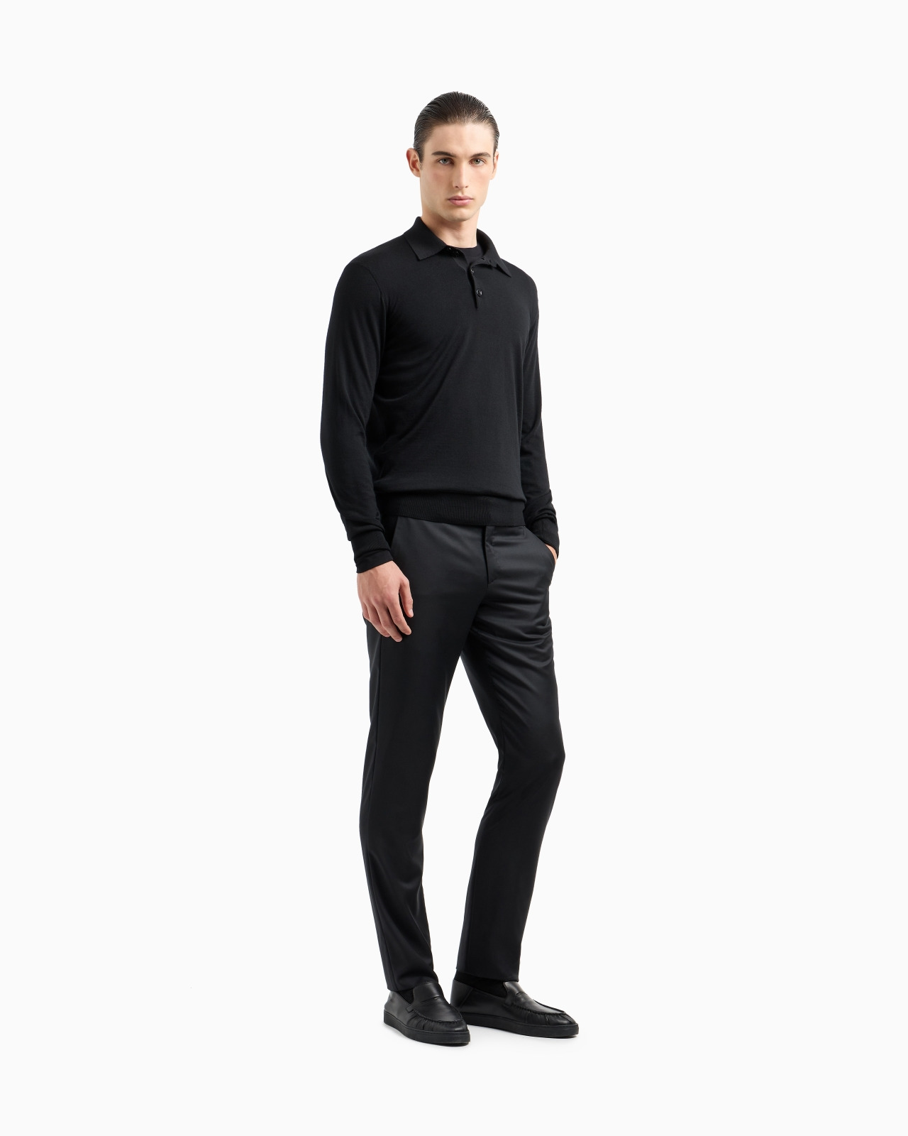 Long-sleeved polo shirt in virgin wool - 2