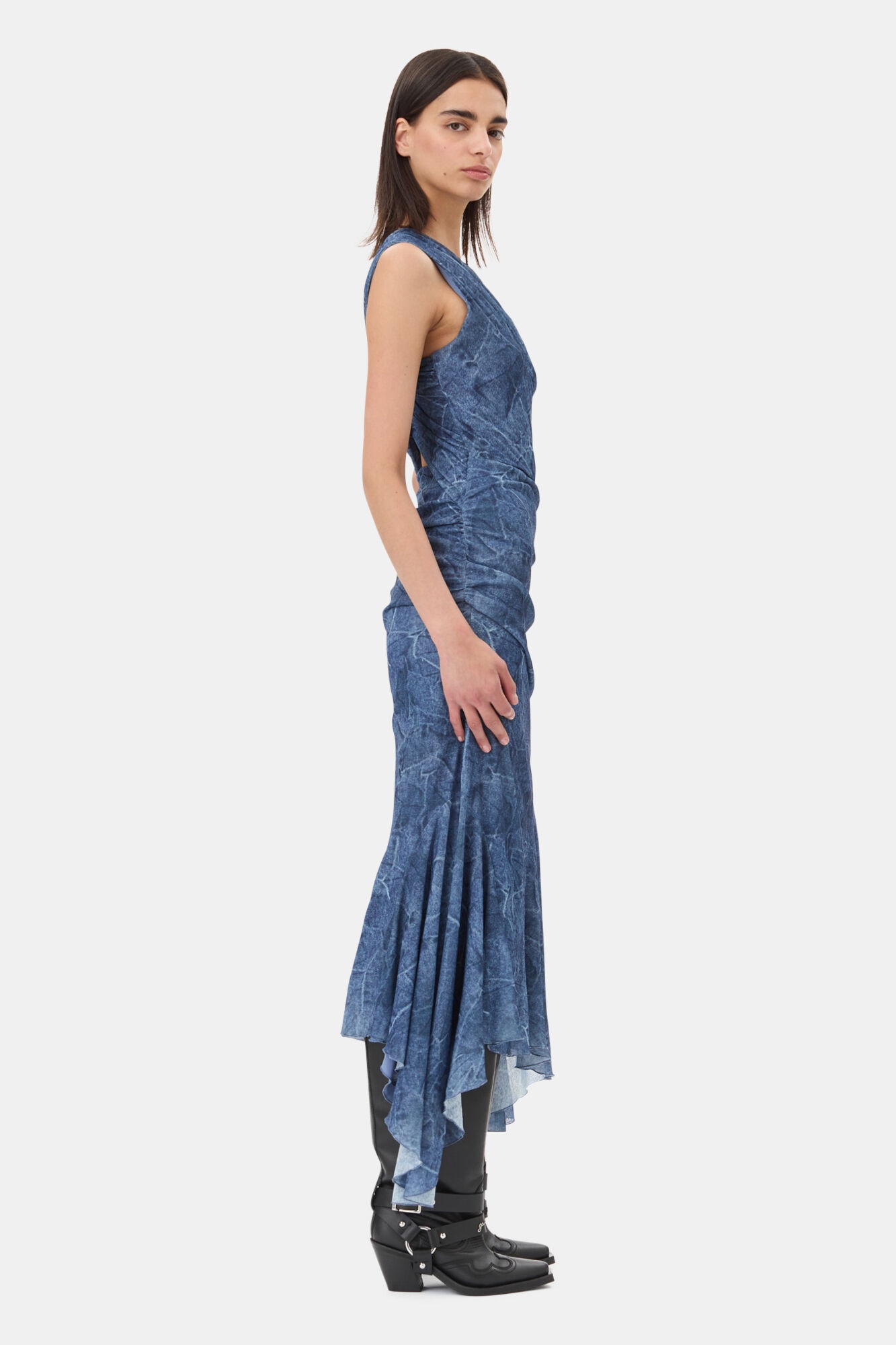 BLUE MESH RUCHED DRESS - 4
