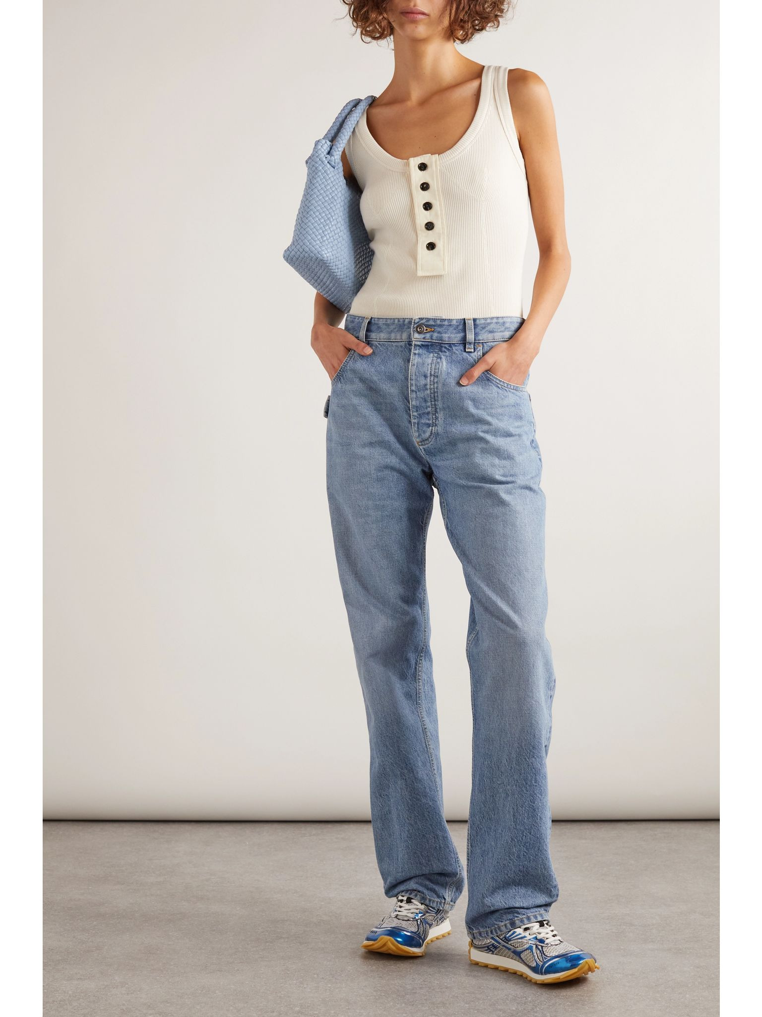 Button-embellished ribbed stretch-cotton tank top Ivory - 2