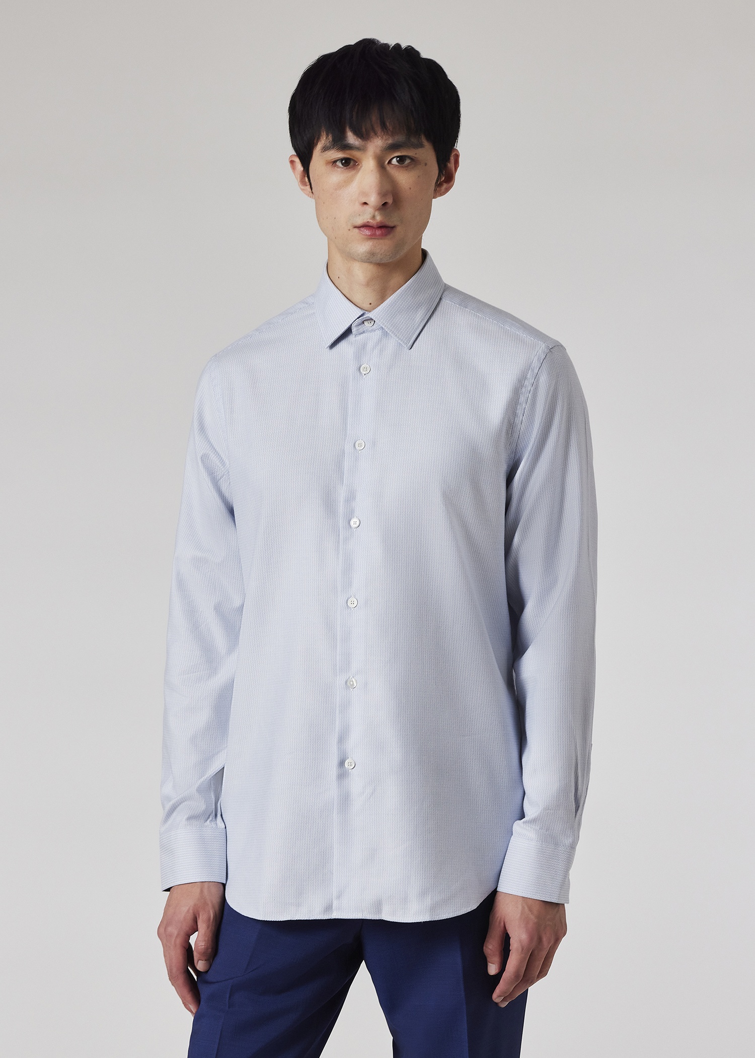 Tailored-Fit Light Blue 'Mini Geo' Easy-Care Cotton Shirt - 3