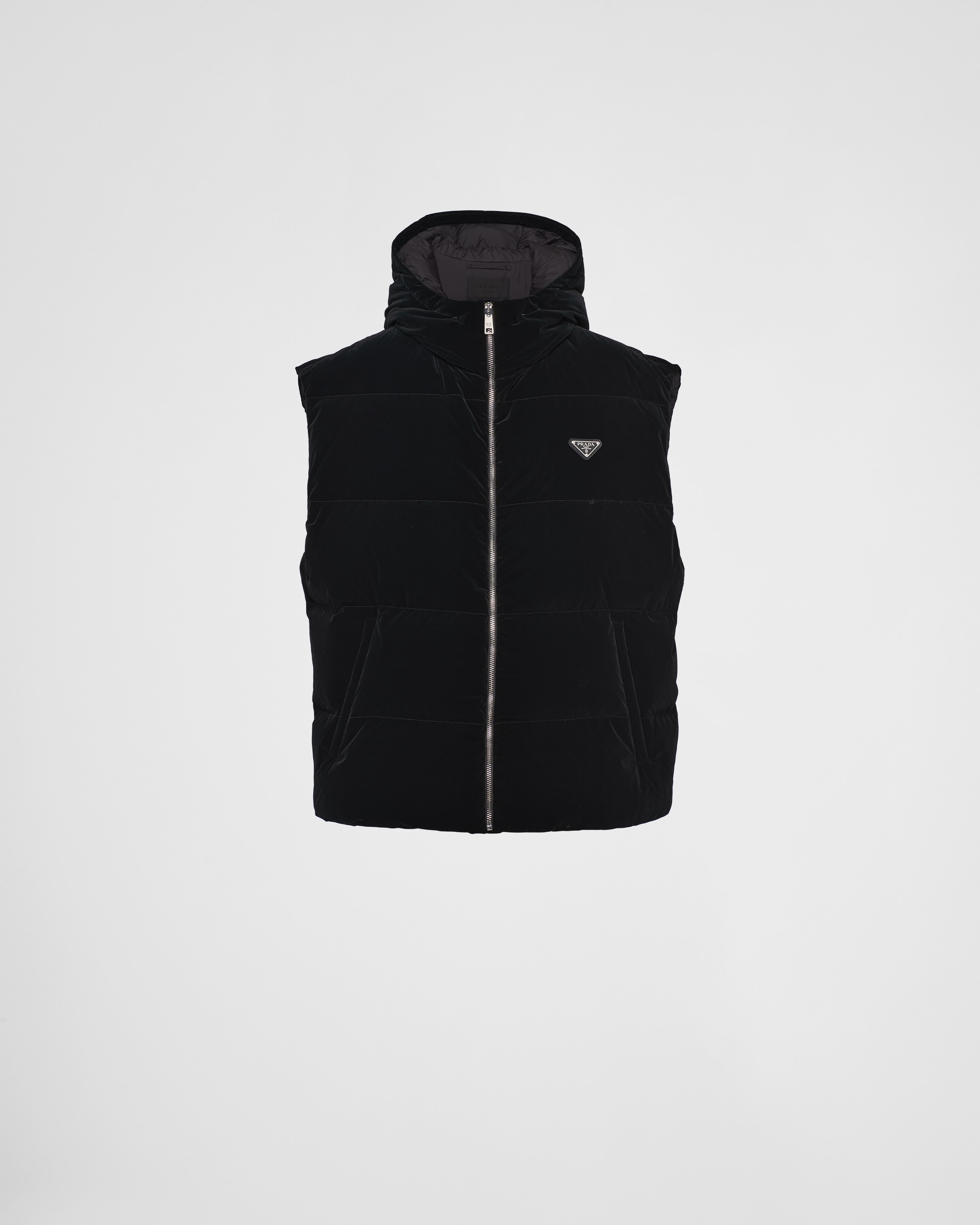 Hooded technical fabric down vest - 1