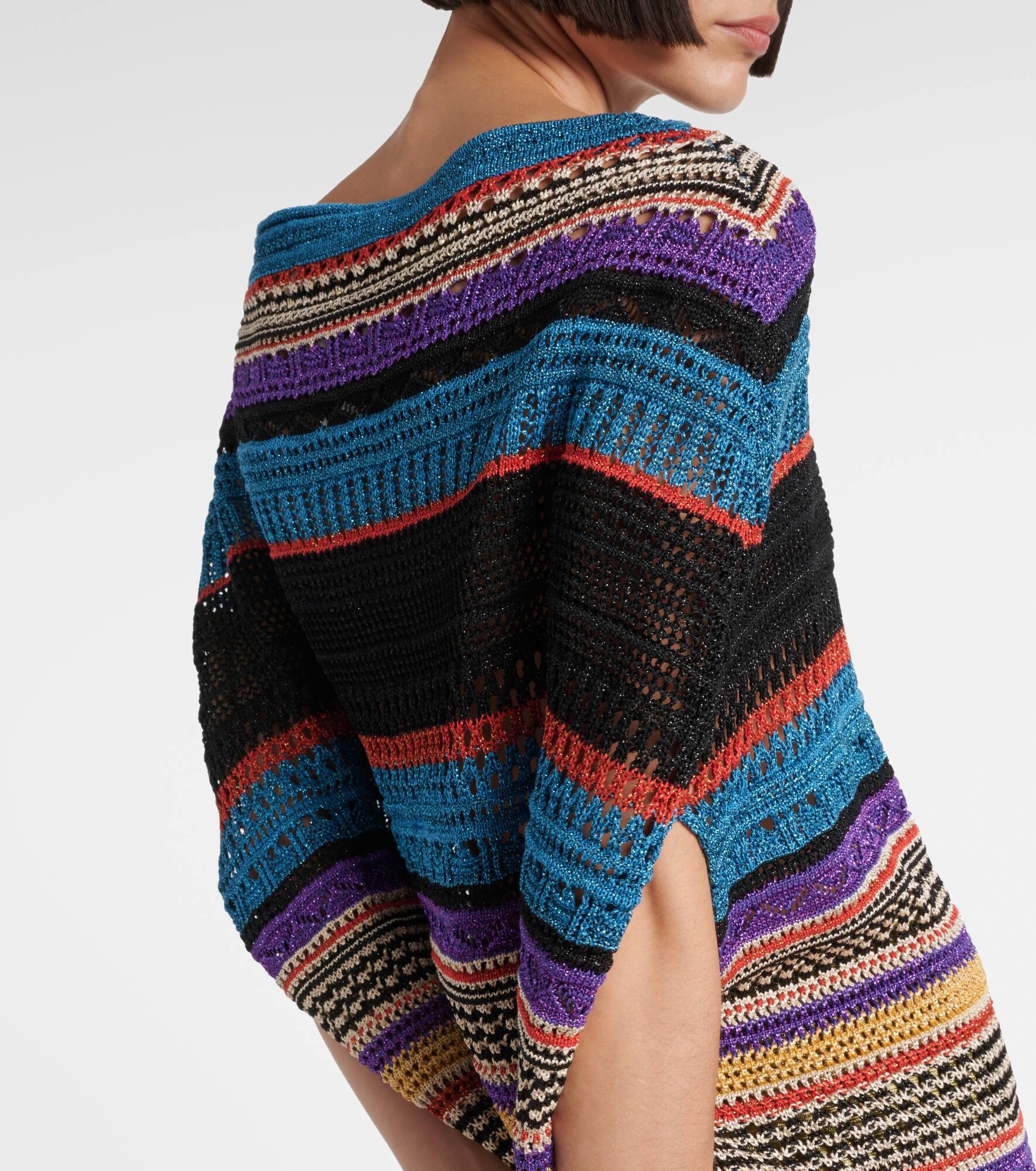 Crochet striped lamé poncho - 5