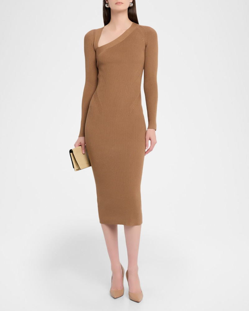 REISS Zeta Asymmetric-Neck Rib-Knit Midi Dress outlook