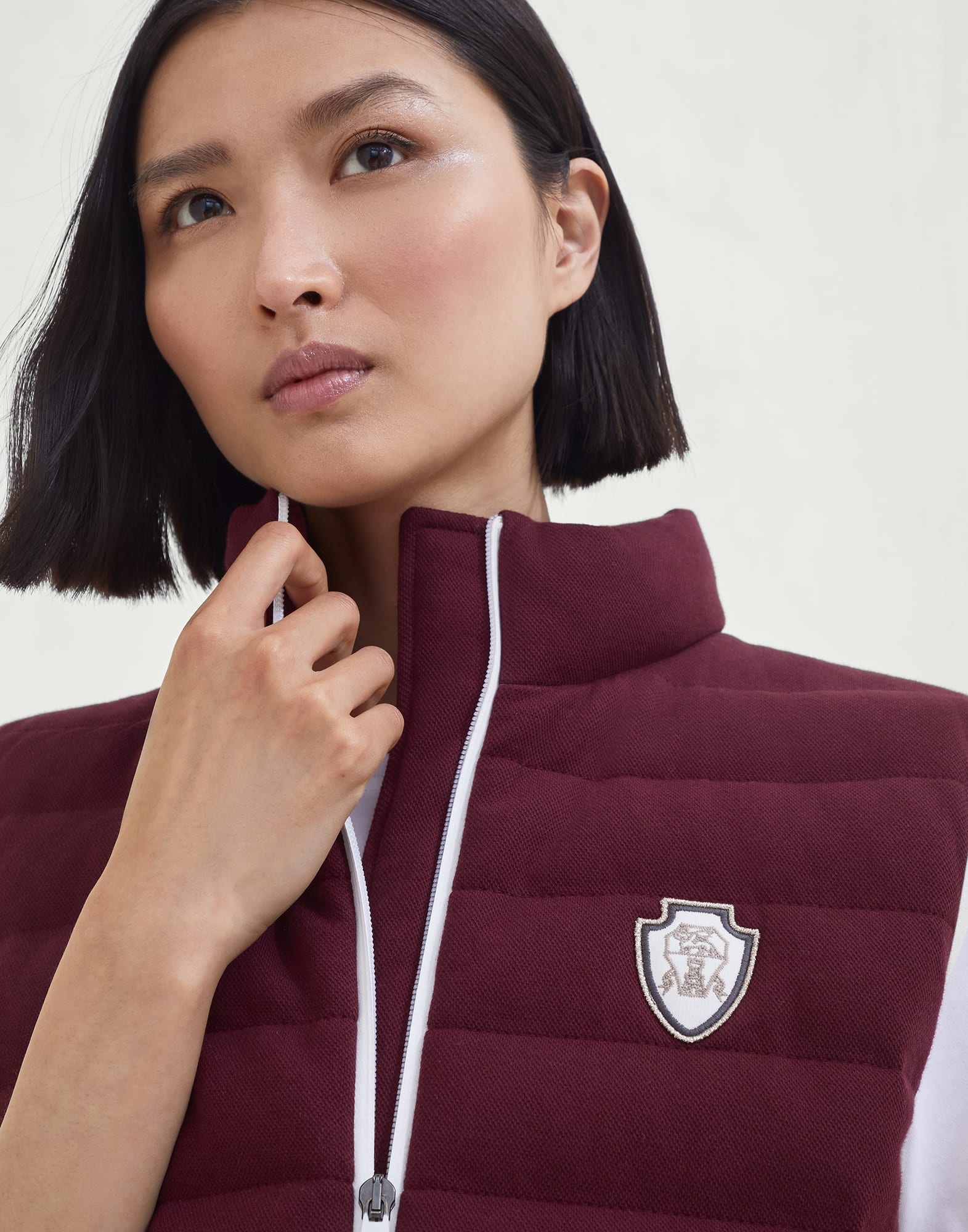 Techno cotton piqué down vest with logo - 3