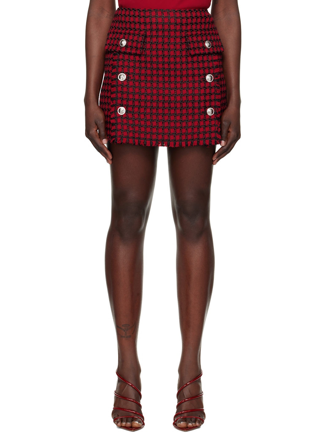Red & Black Tweed Miniskirt - 1