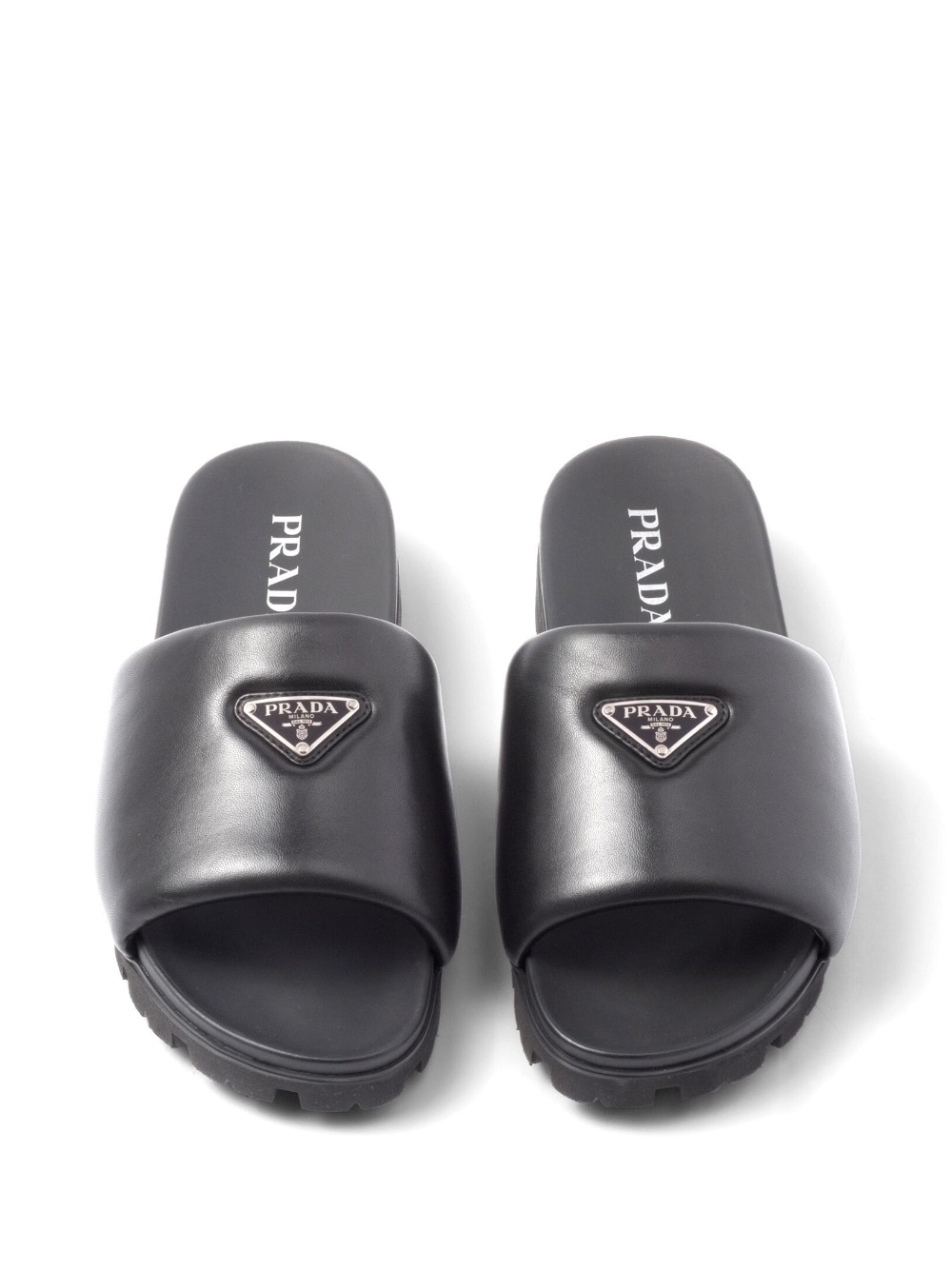 logo plaque brushed leather slides - 4
