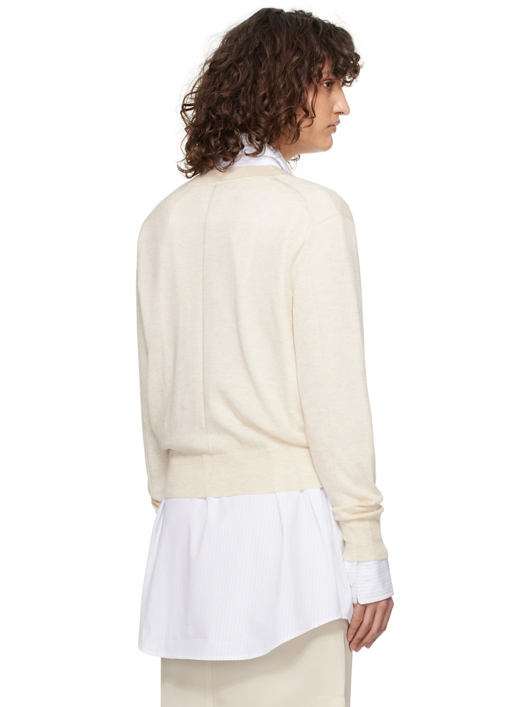 Off-White Deep Henley Neck Sheer Knit Sweater - 3
