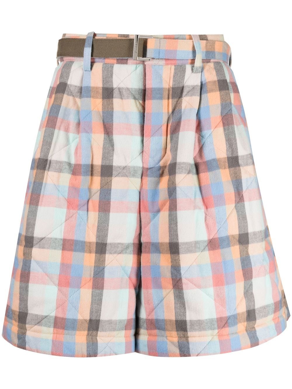 check-patter belted-waist shorts - 1