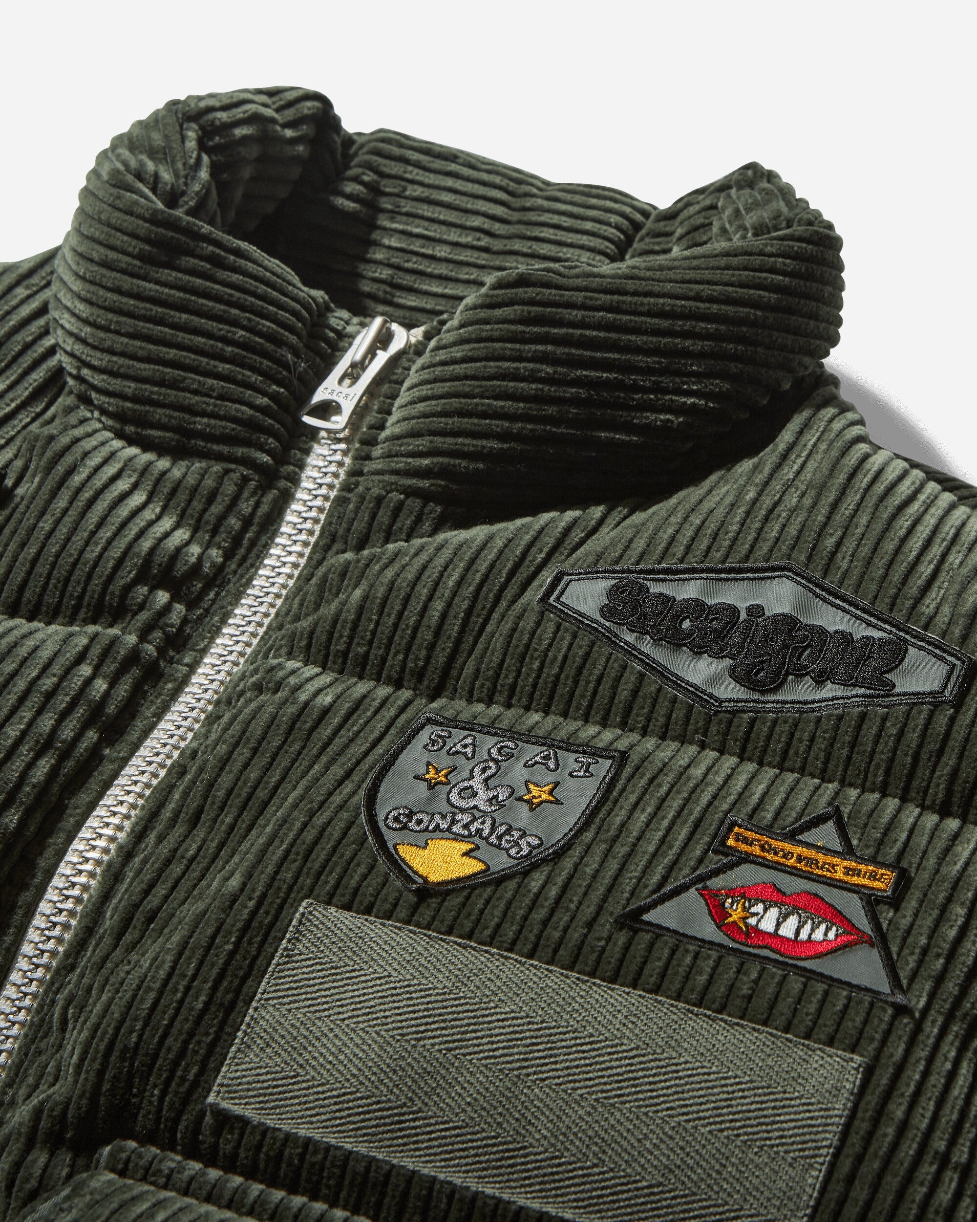 Gonz Multi Patch Corduroy Padded Vest Khaki - 3