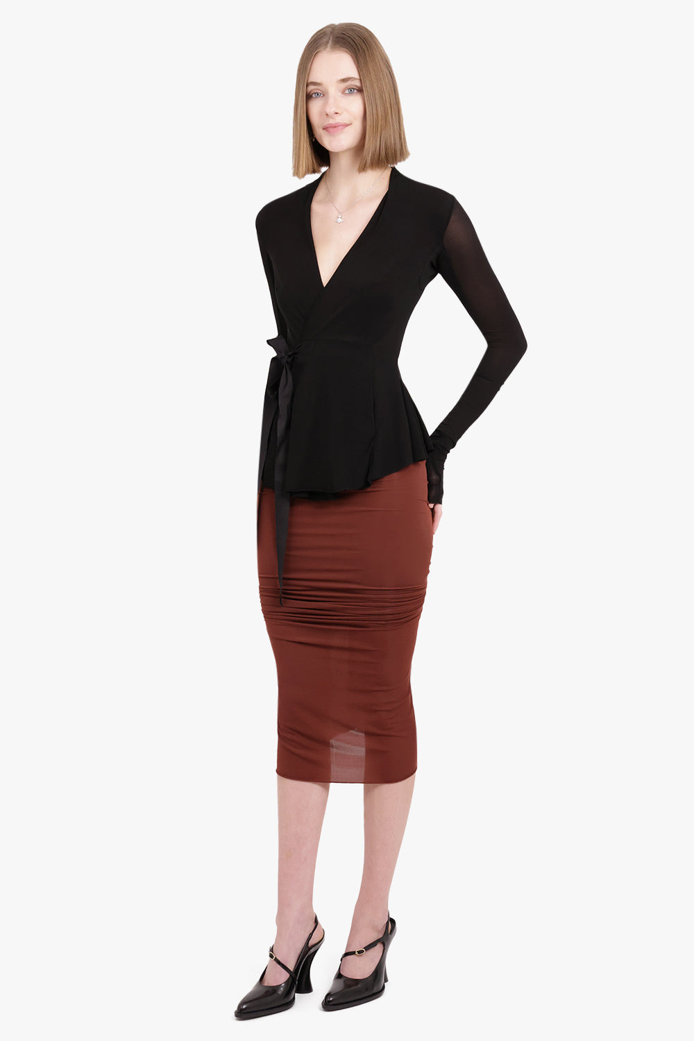 SHRIMP RUCHED MIDI SKIRT | HENNA - 5