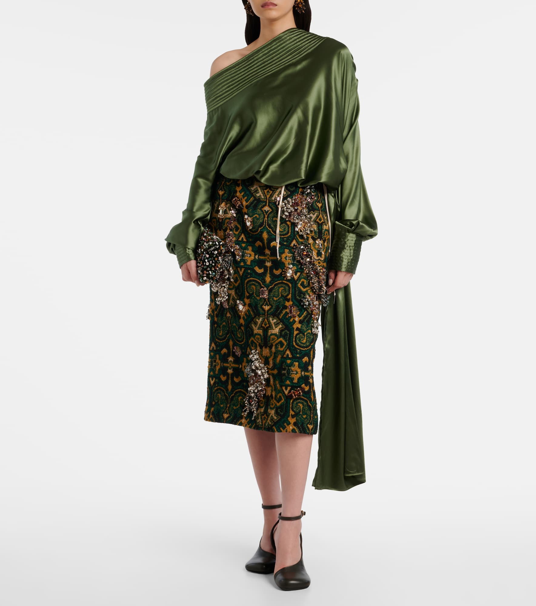 Asymmetric draped silk-blend satin top - 2