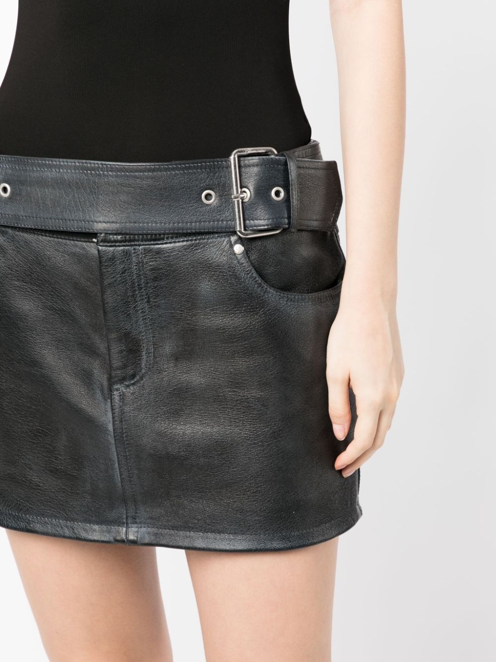 belted leather miniskirt - 5