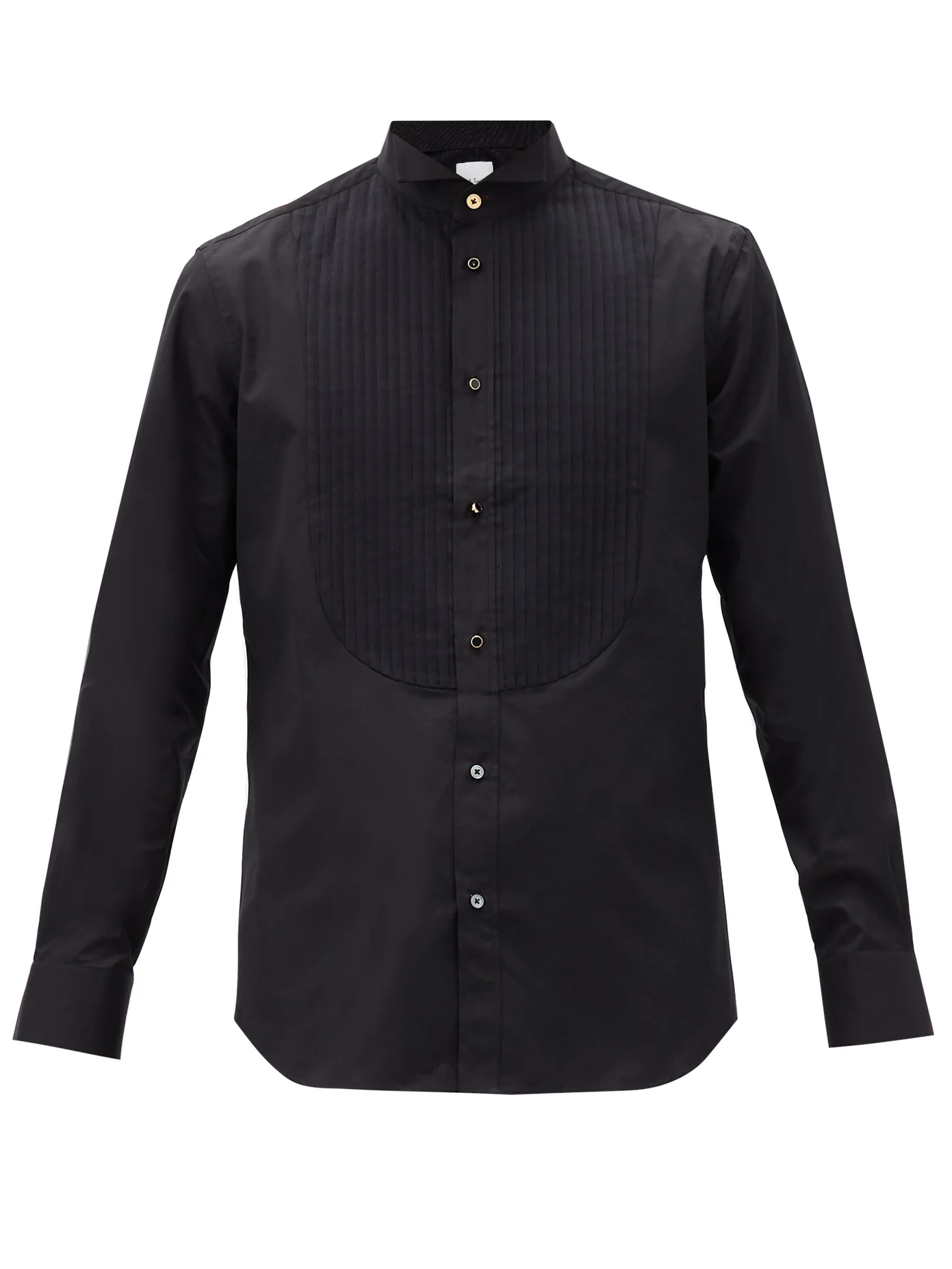 Knife-pleated plastron cotton-poplin tuxedo shirt - 1