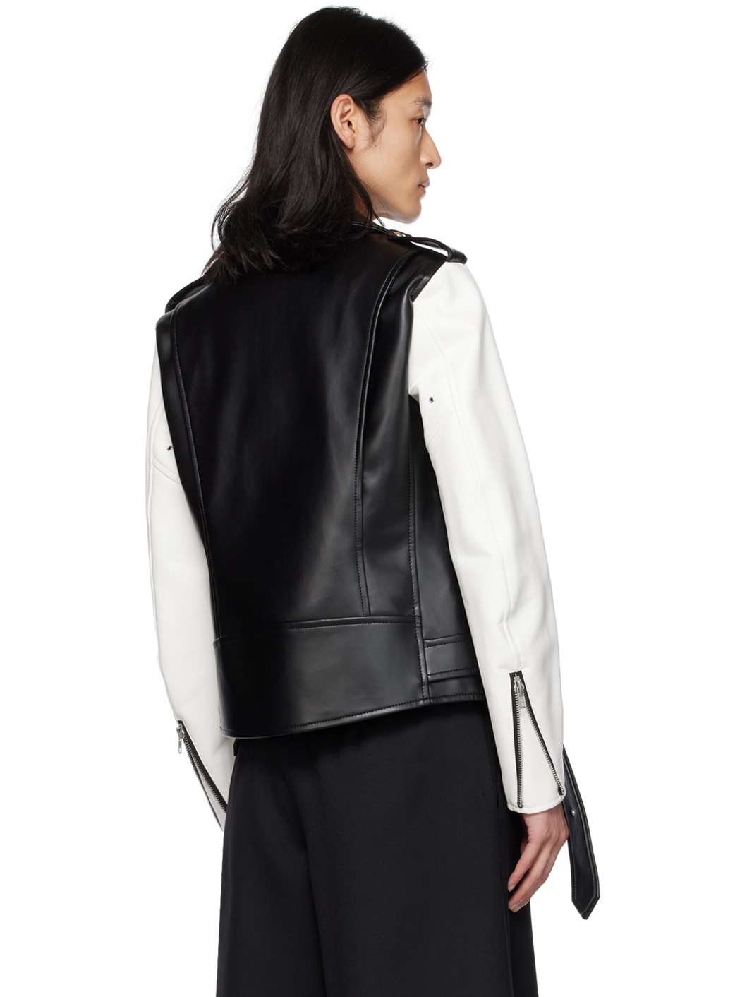 Black & White Paneled Faux-Leather Jacket - 3