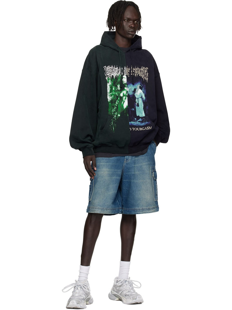 VETEMENTS Navy & Green Cradle of Filth Cut-Up Oversized Hoodie outlook