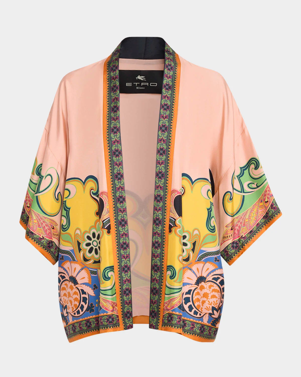Kesa Printed Silk Short-Sleeve Open Jacket - 1