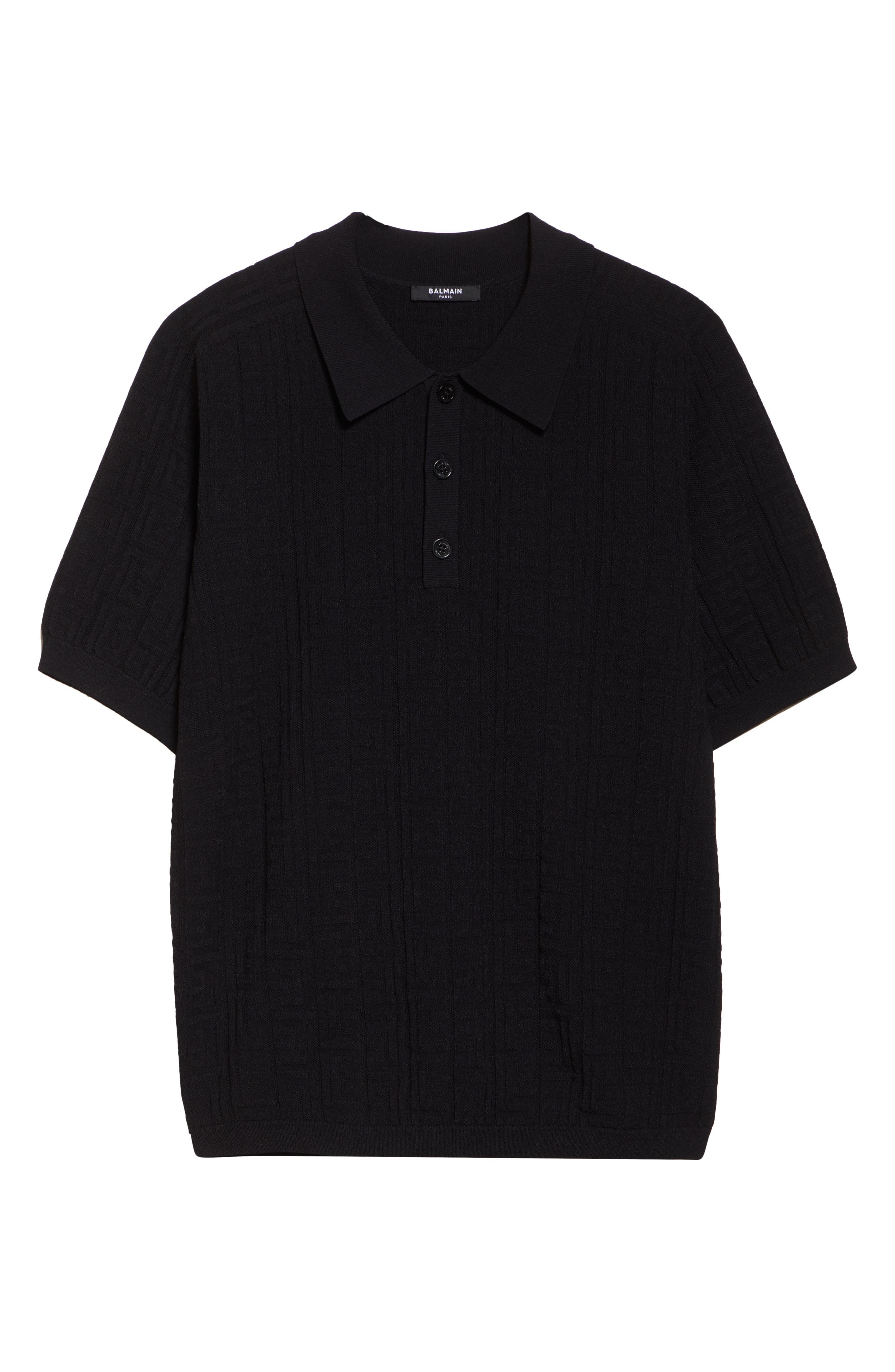 Balmain Monogarm Jacqurd Polo Sweater in 0Pa Black at Nordstrom - 5