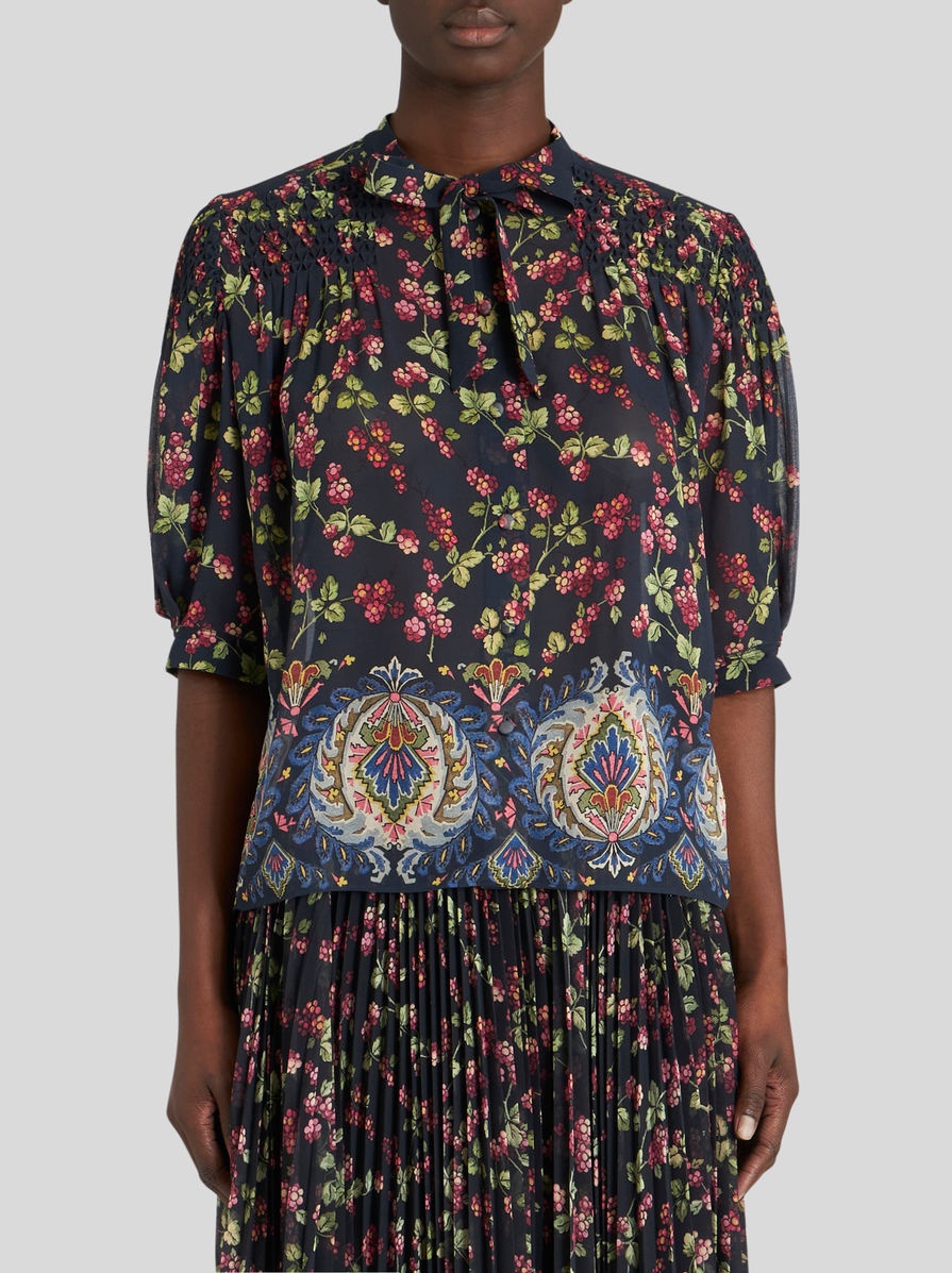 SILK SHIRT WITH RIBBON AT NECK - 2