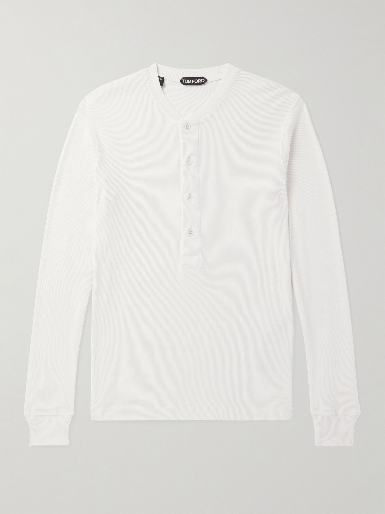 Slim-Fit Ribbed Cotton and Modal-Blend Jersey Henley T-Shirt White - 1